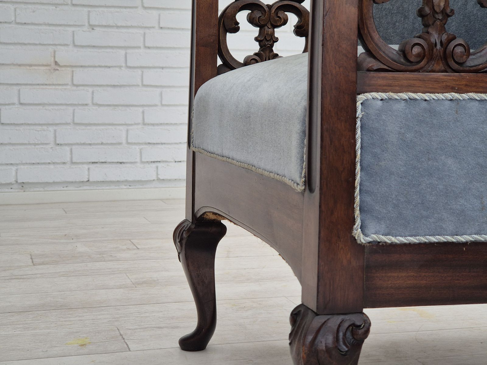 photo buy 1950s, Danish Lounge Chair, Original Condition, Light Blue Furniture Velour.