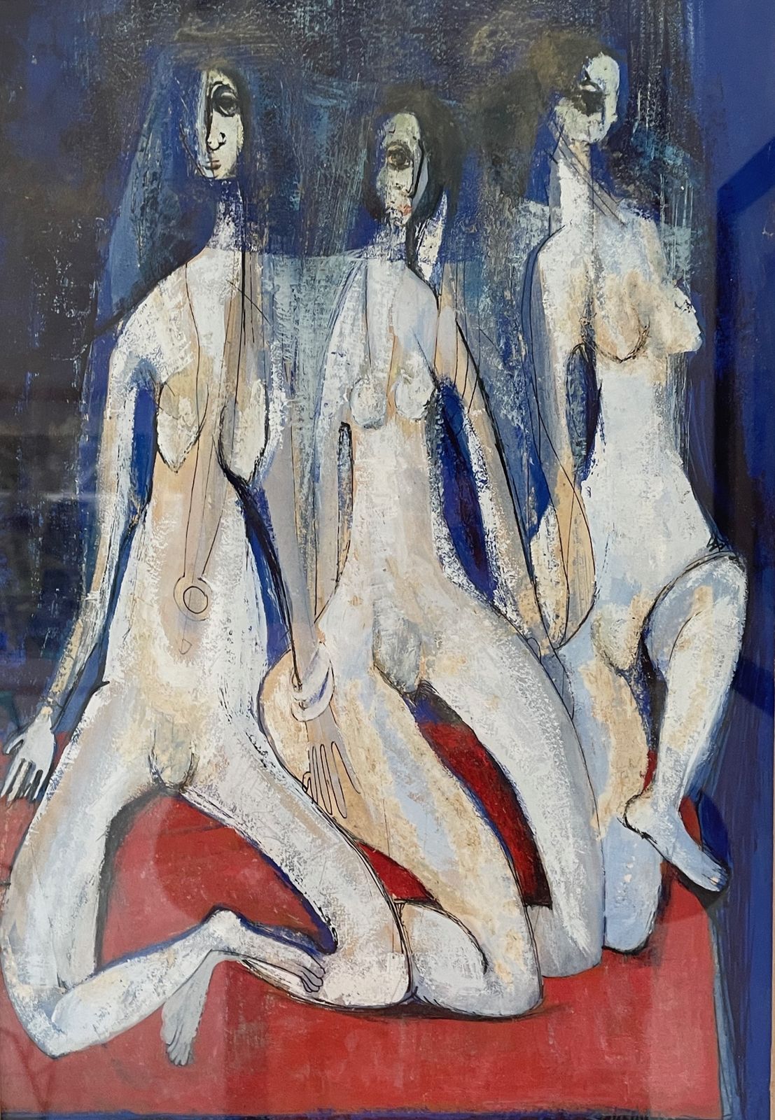 Composition With Figures. Figurative Gouache Painting By Zainab Reddy