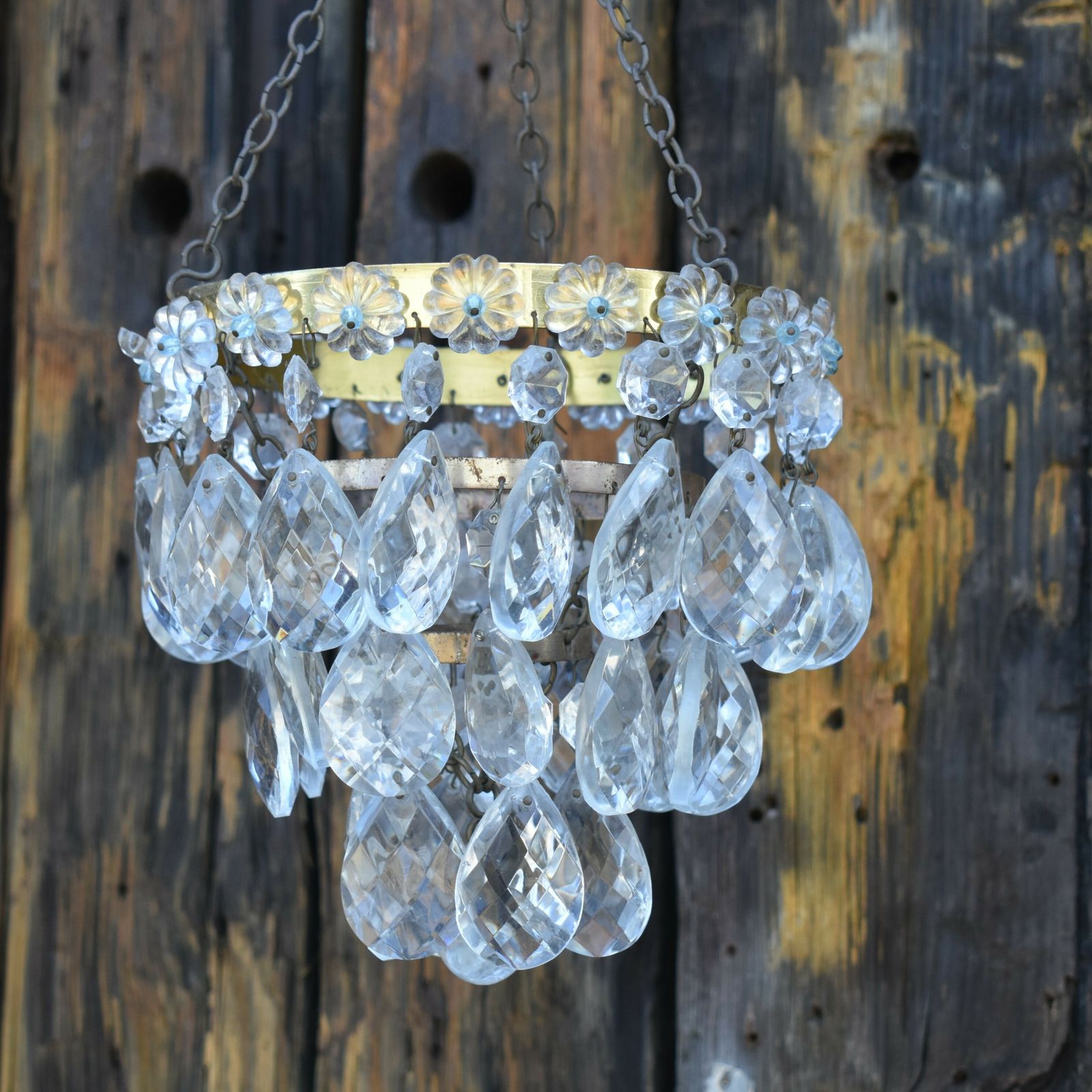 Antique Vintage Three Tier Lead Crystal Lustre Droplet Ceiling Light Chandelier photo furniture