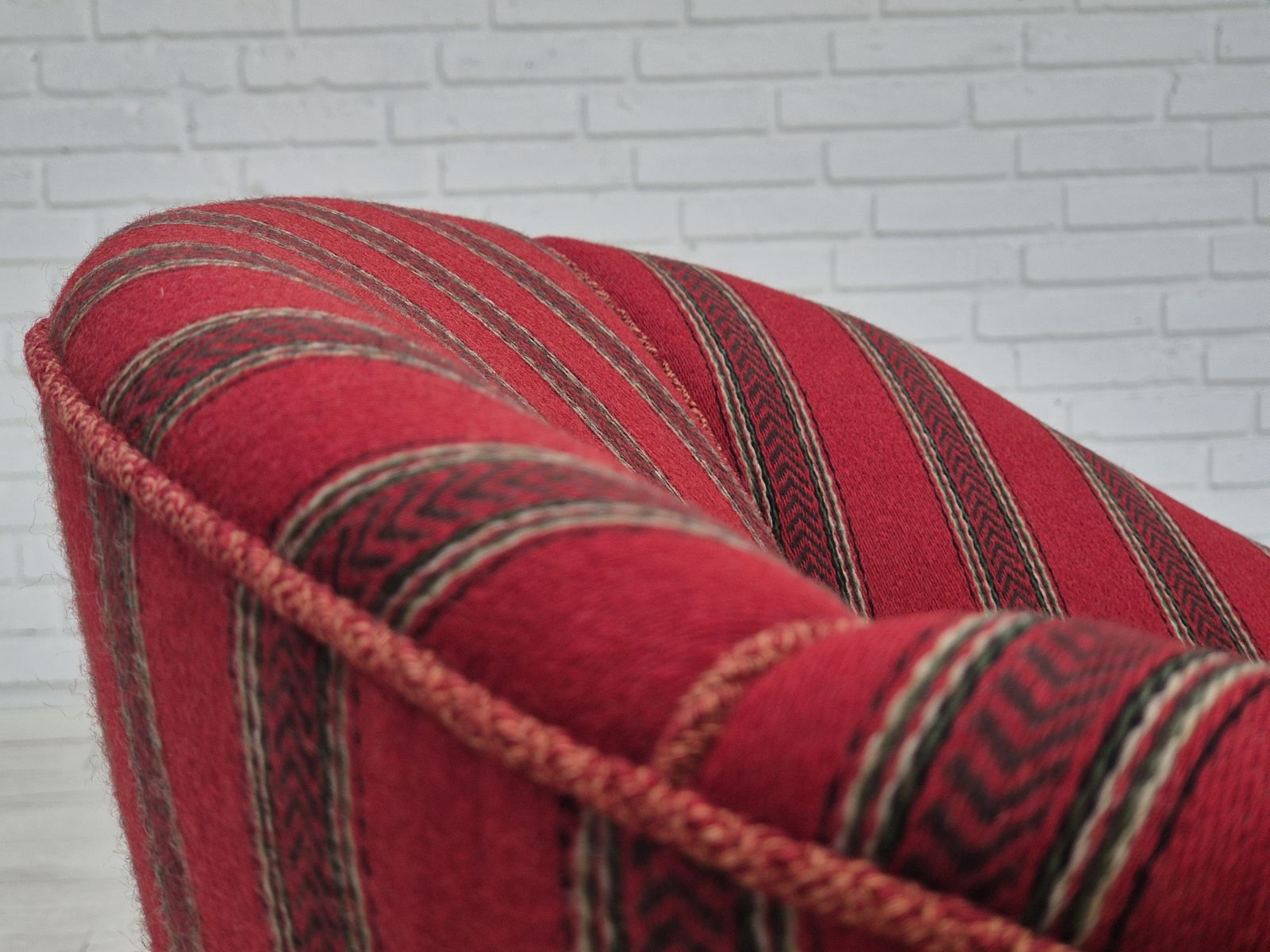 photo for sale 1950s, Danish Lounge Chair, Original Condition, Red Furniture Wool.