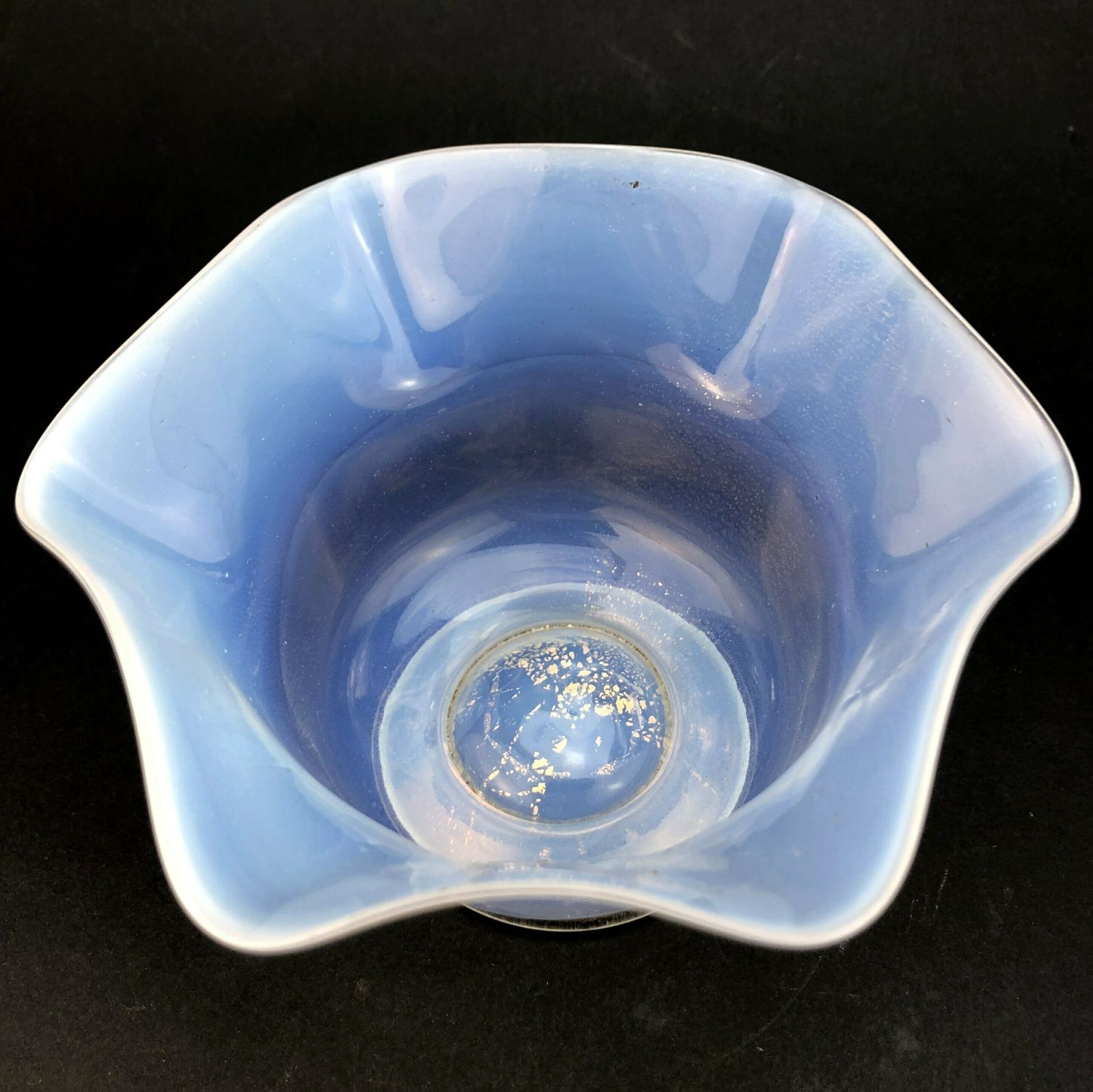 Fine Antique Murano Opalescent White Fluted Glass Dish With Gold Inclusions Salviati C1880 photo vintage