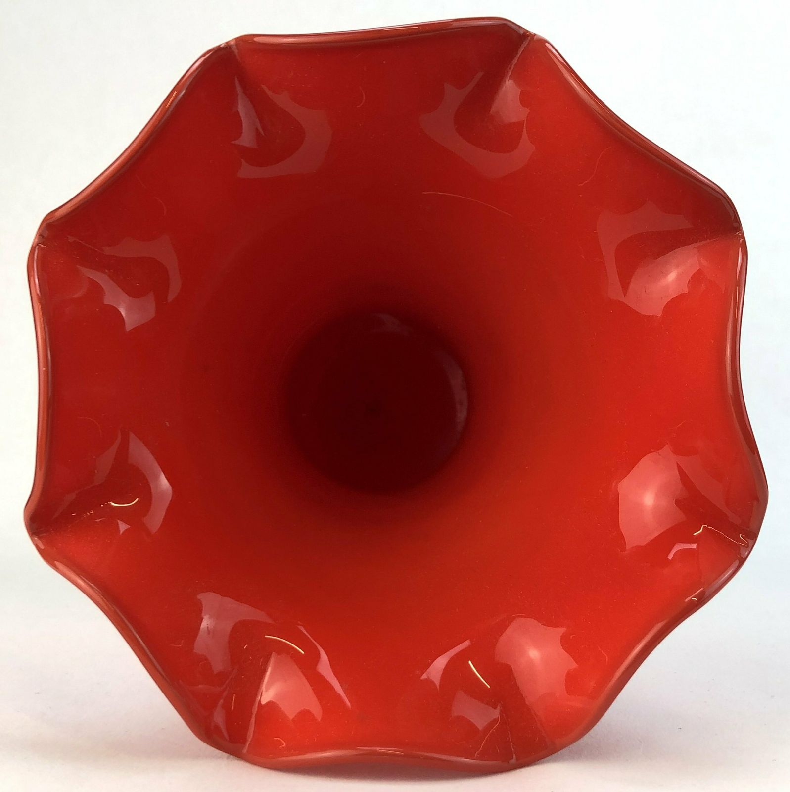 Large Mid Century Italian Red White Glass Vase Opaline Florence 60's photo for sale