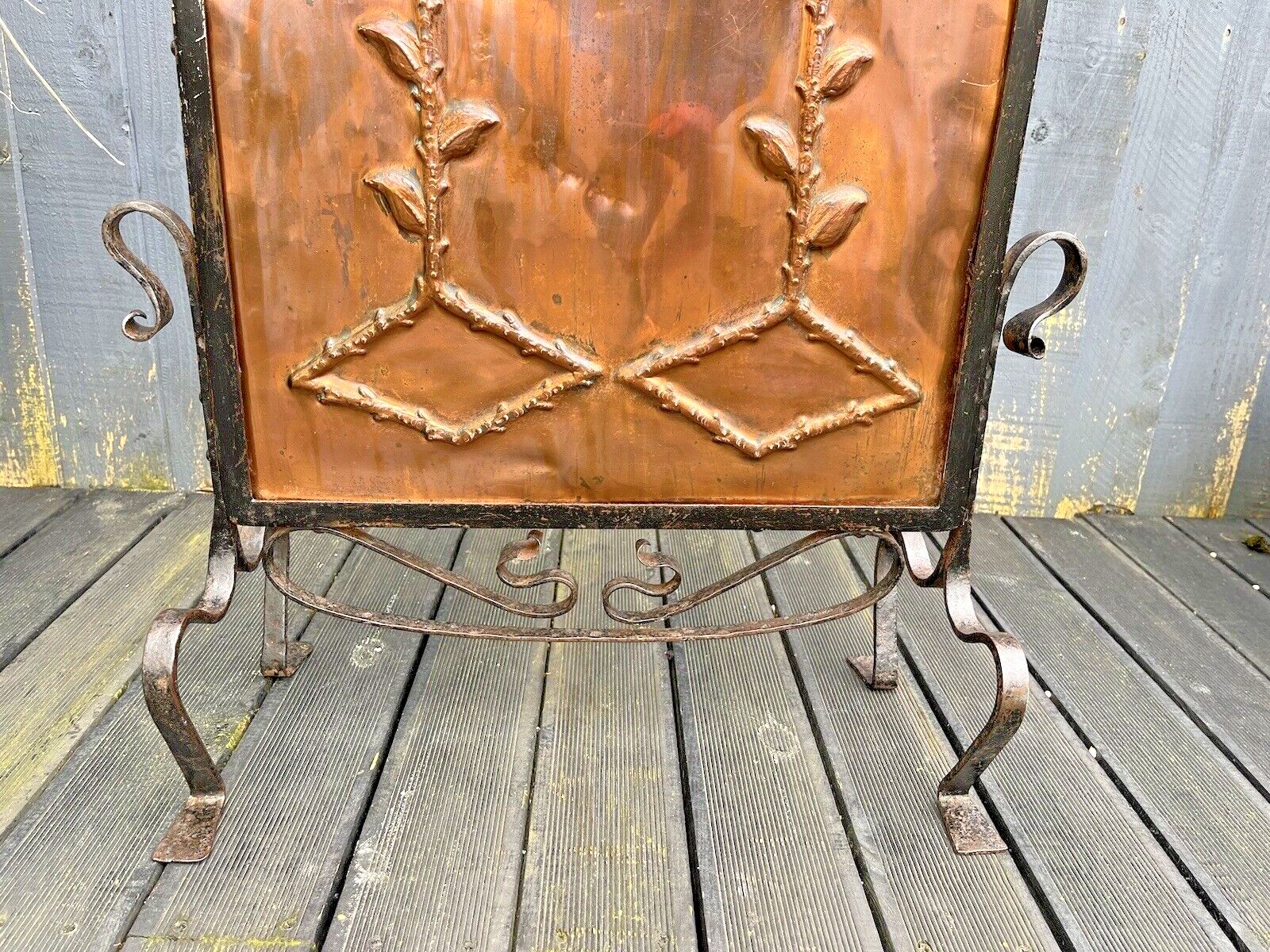 Antique Arts & Crafts Aesthetic Movement Copper & Wrought Iron Fire Guard Screen photo Home Fixtures
