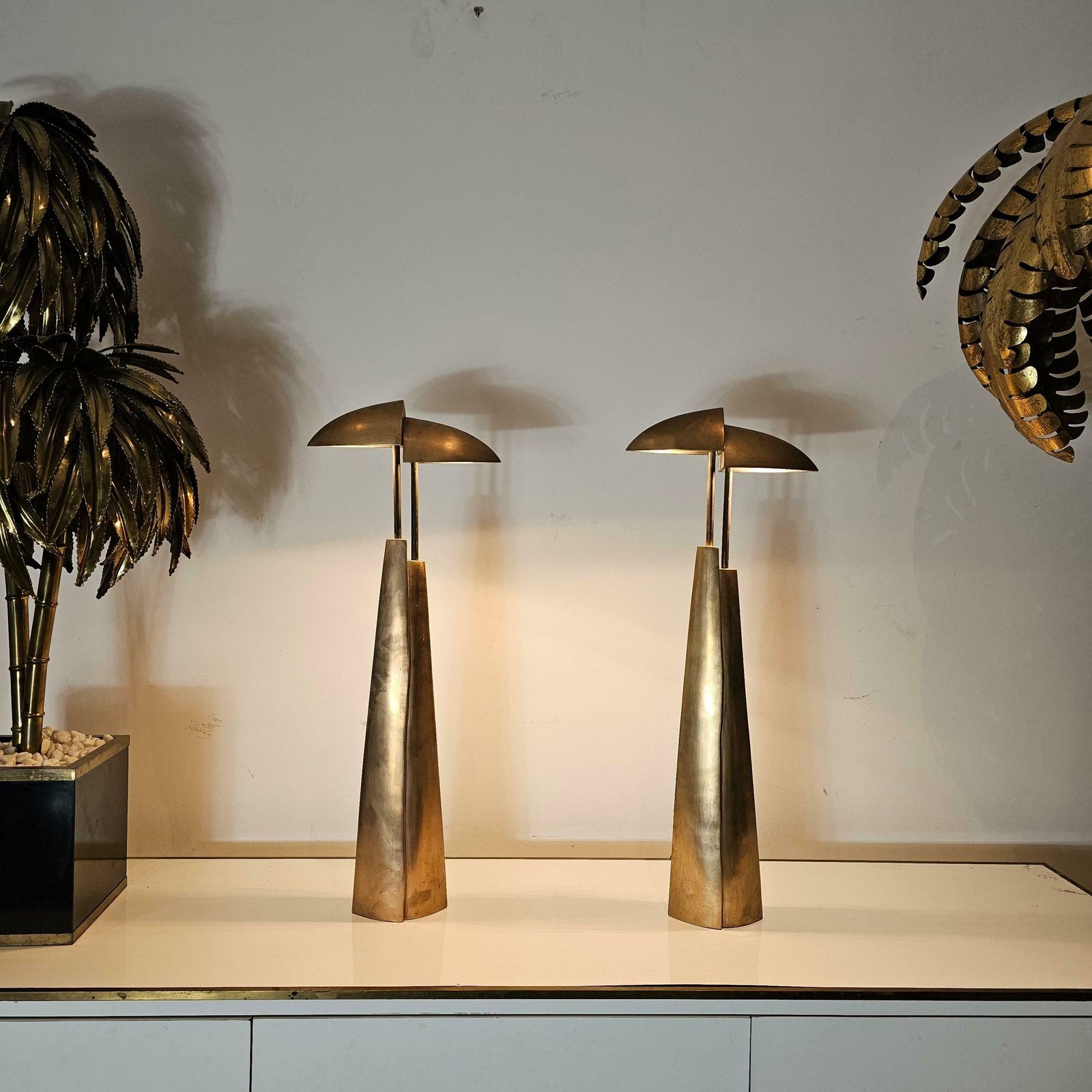 Large Brass "Ara" Table Lamps By Mies & Van Gessel, The Netherlands 1990s £10,100.36per Set photo furniture