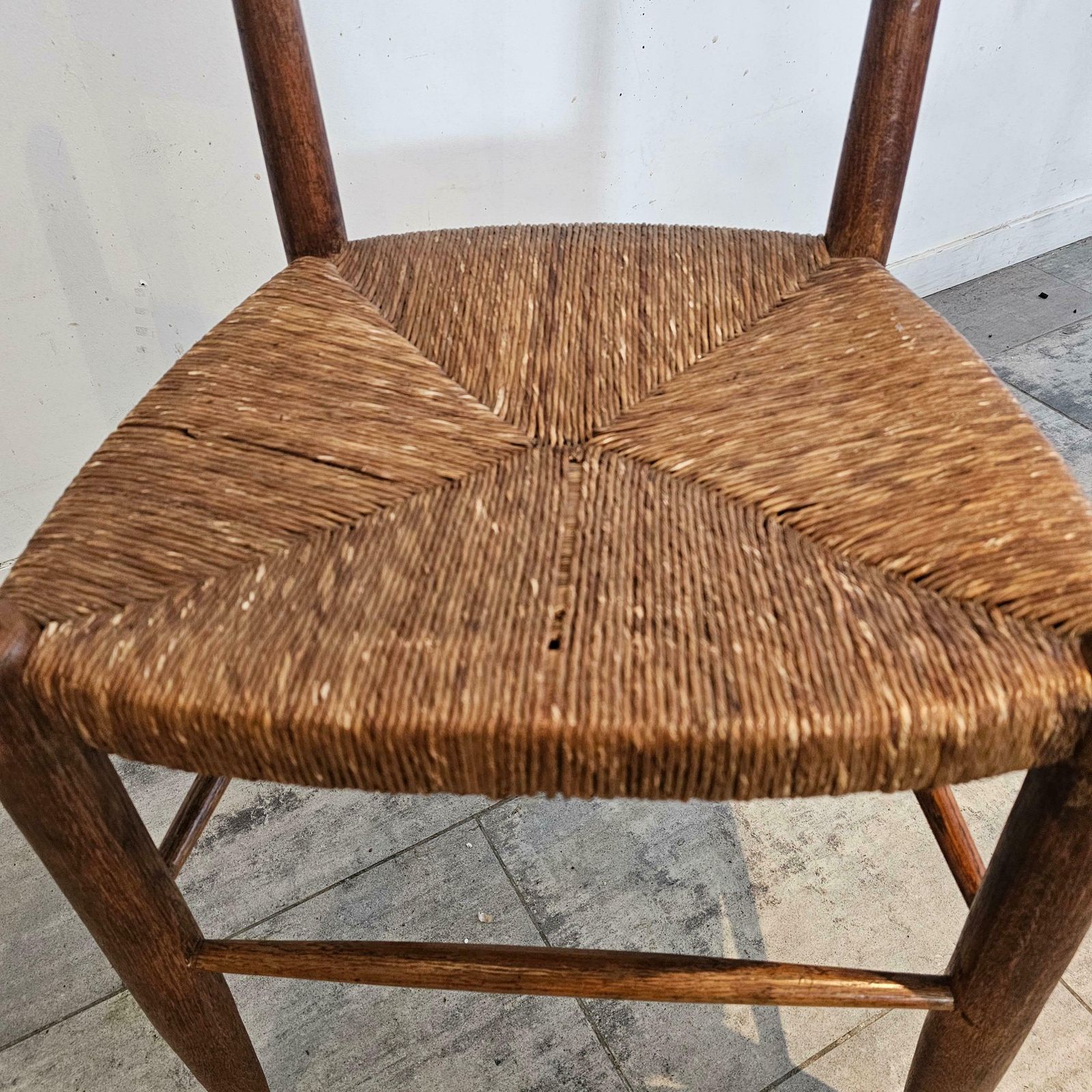 photo for sale Set Of 6 French Chairs In Teak And Straw Woven Seatings