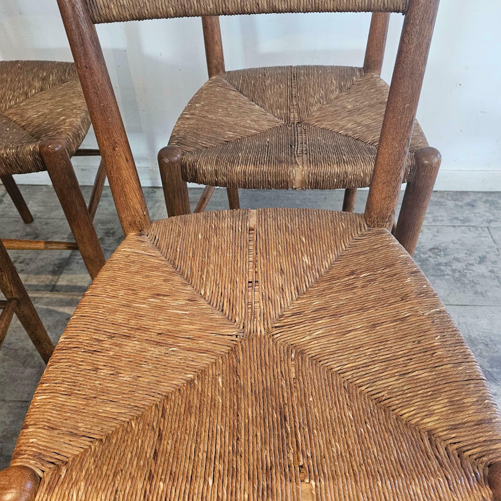 Furniture Set Of 6 French Chairs In Teak And Straw Woven Seatings photo
