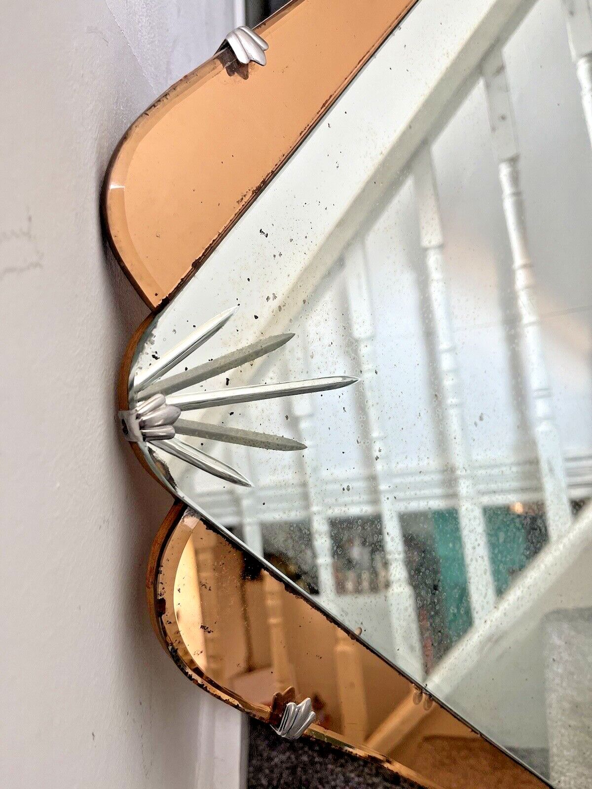Home Decor Huge 28" Beautiful 1930's Art Deco Over Mantel Mirror Copper Peach Starburst photo