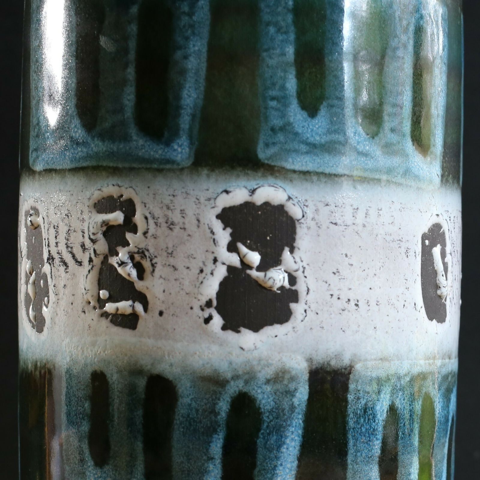 West German Pottery Vase Scheurich Mid Century Modern White And Blue Fat Lava Glaze 1960s photo vinterior
