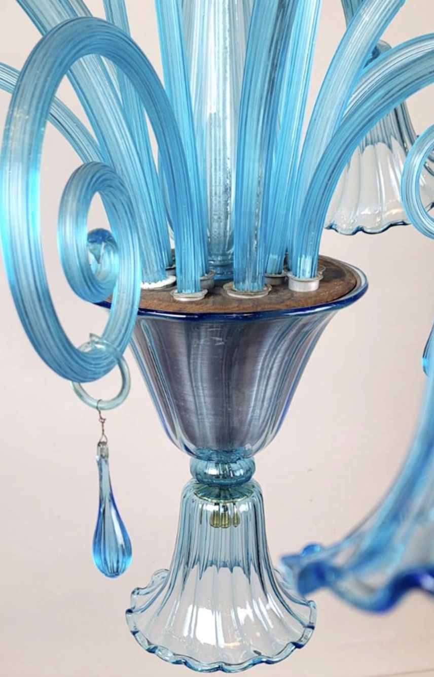 Murano Blue Glass Chandelier – 5 Arms Of Light, 1940s photo vinterior
