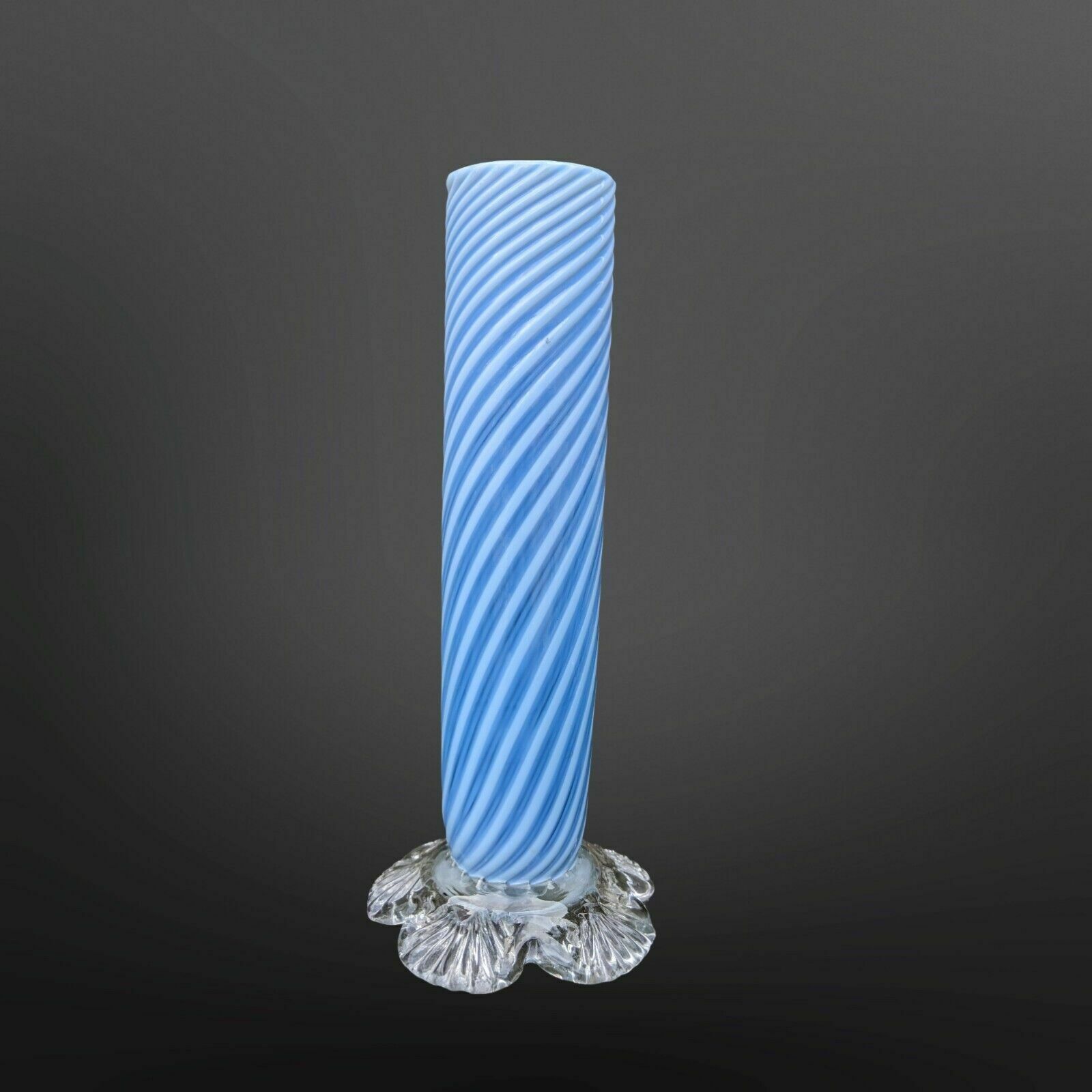 Beautiful Pair Of Victorian Blue Spiral Glass Vases photo vinterior