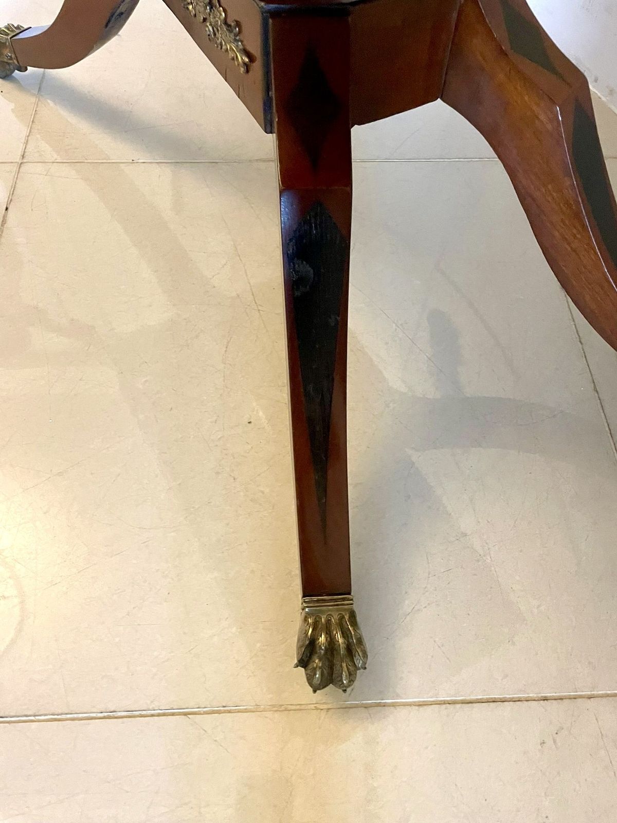Antique Figured Mahogany Card Table With Gilded Brass Mounts photo Furniture