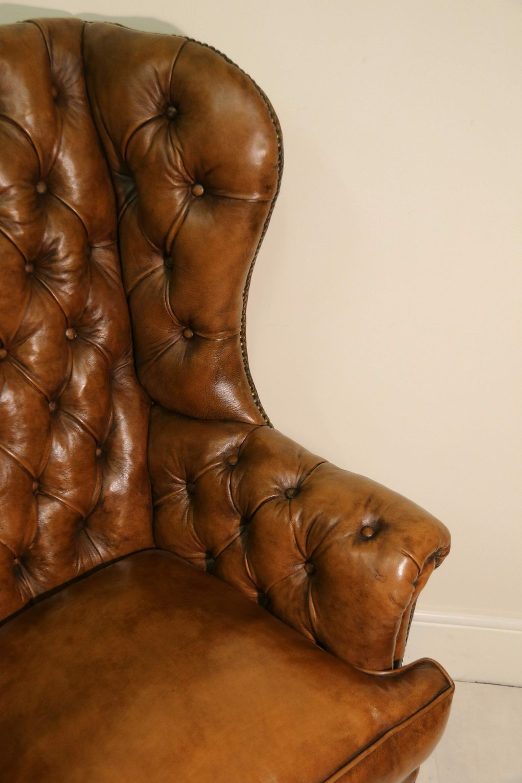 A Rare 18th Century Deep Buttoned Leather Wing Backed Arm Chair Circa 1770 photo vintage