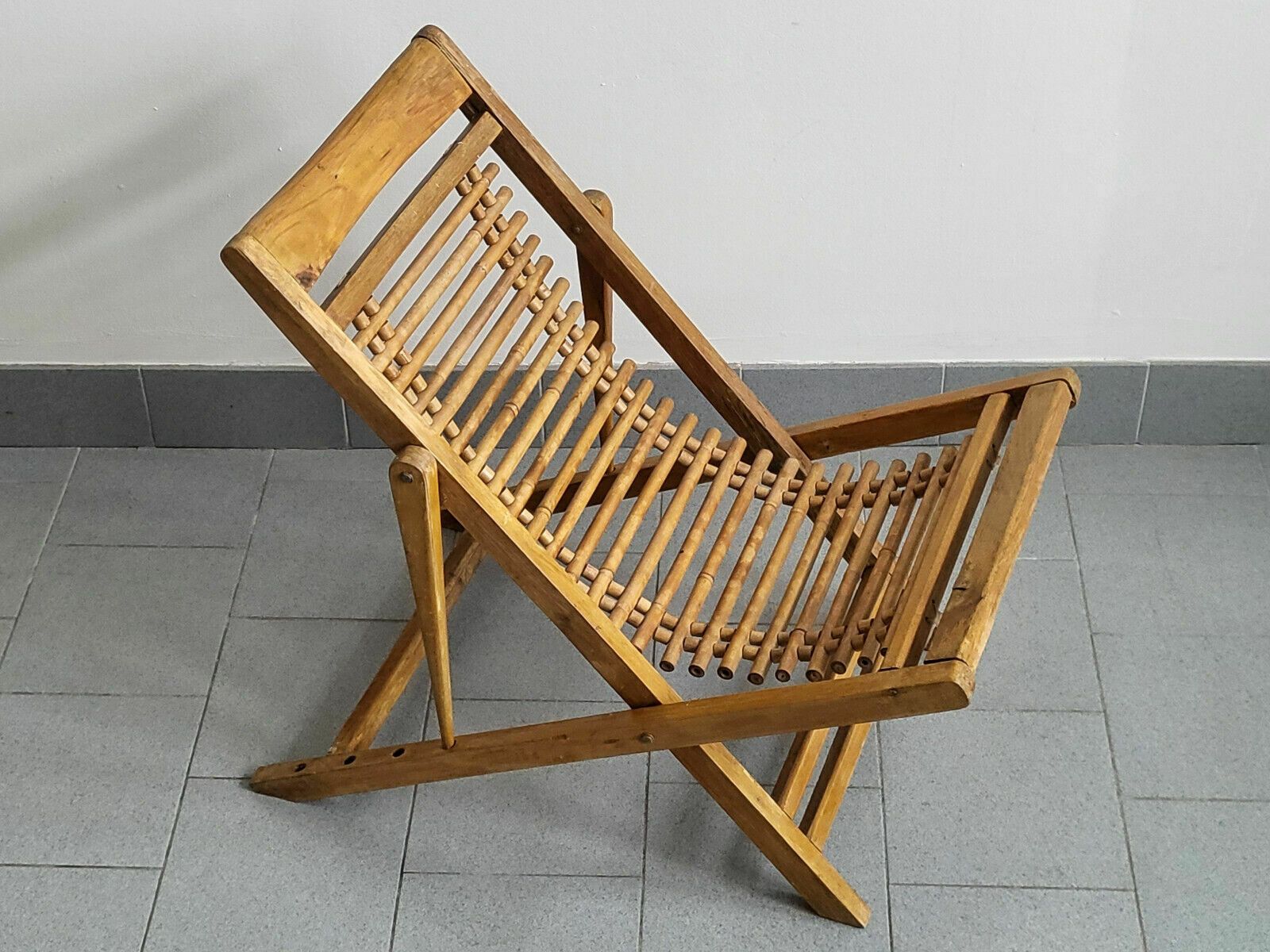 225.0 Chilian Folding Chair Children's Transat Vintage 1950 Bamboo & Beech 50s photo