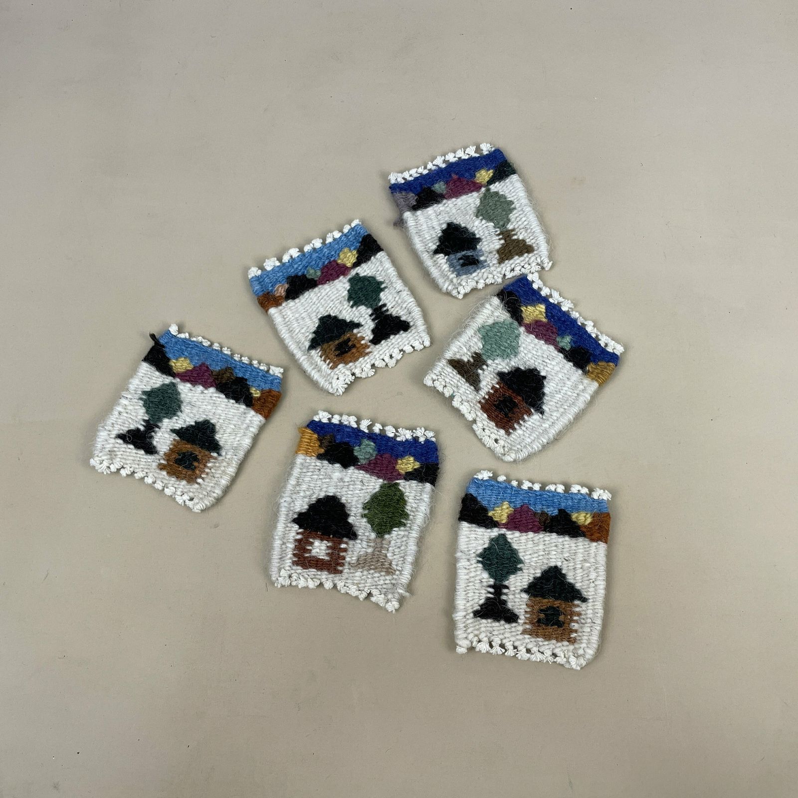Set Of 5 Coaster Placemat Small Drink Holder Drinks Mat Woven Handmade Fabric Tassels Patterned Wool