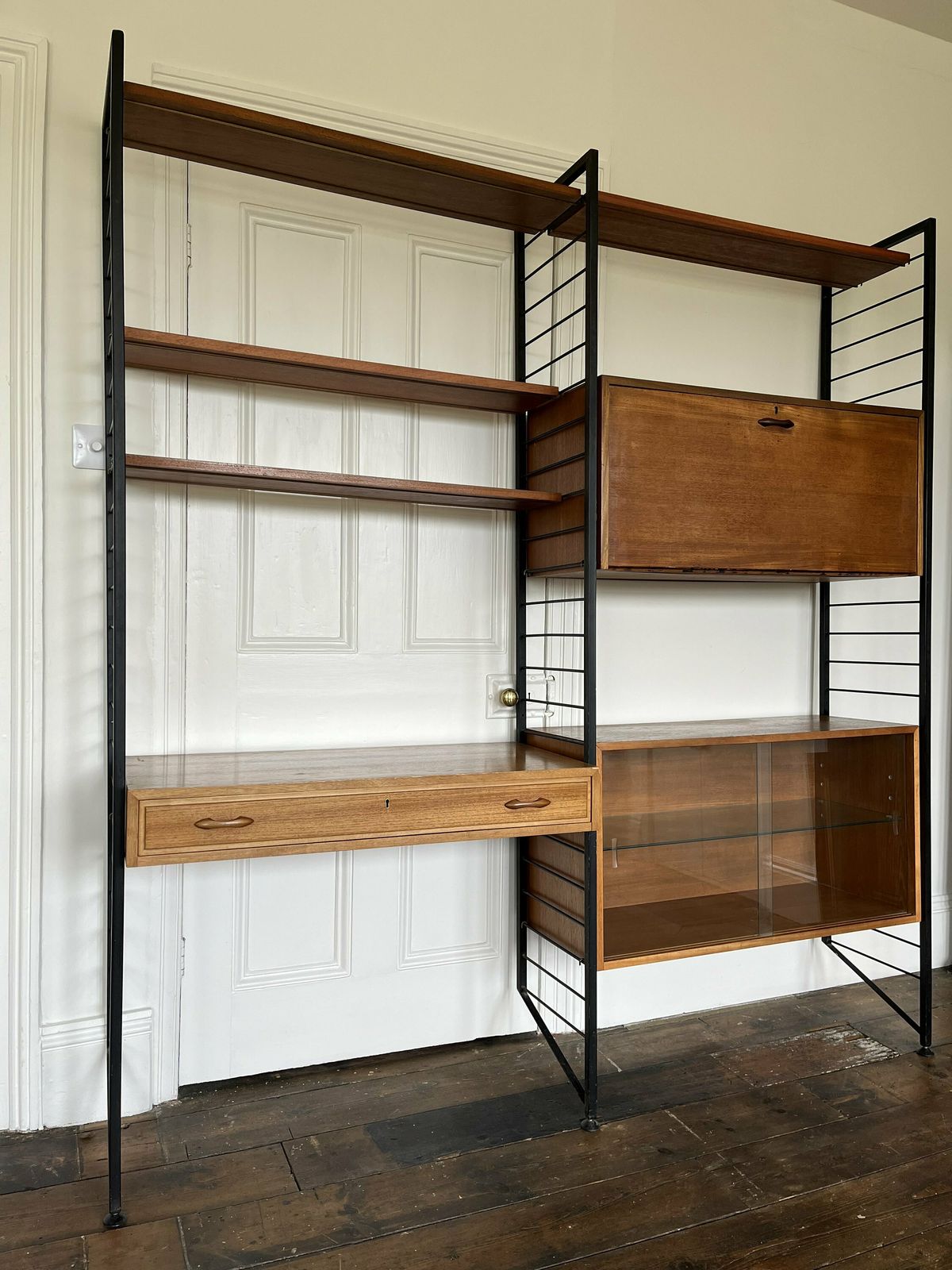 Ladderax Mid Century Shelving System   Modular Teak Shelves And Cabinets / Desk With Black Steel Ladder Supports, By Staples For Heals photo 2490.0