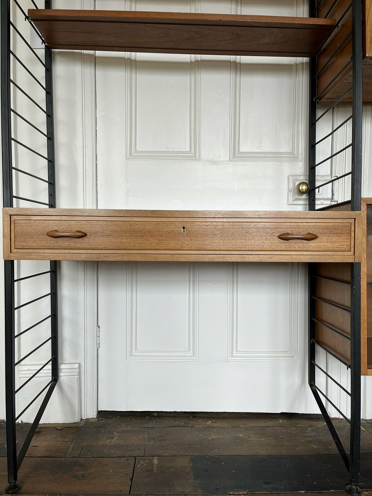 Ladderax Mid Century Shelving System   Modular Teak Shelves And Cabinets / Desk With Black Steel Ladder Supports, By Staples For Heals photo vinterior