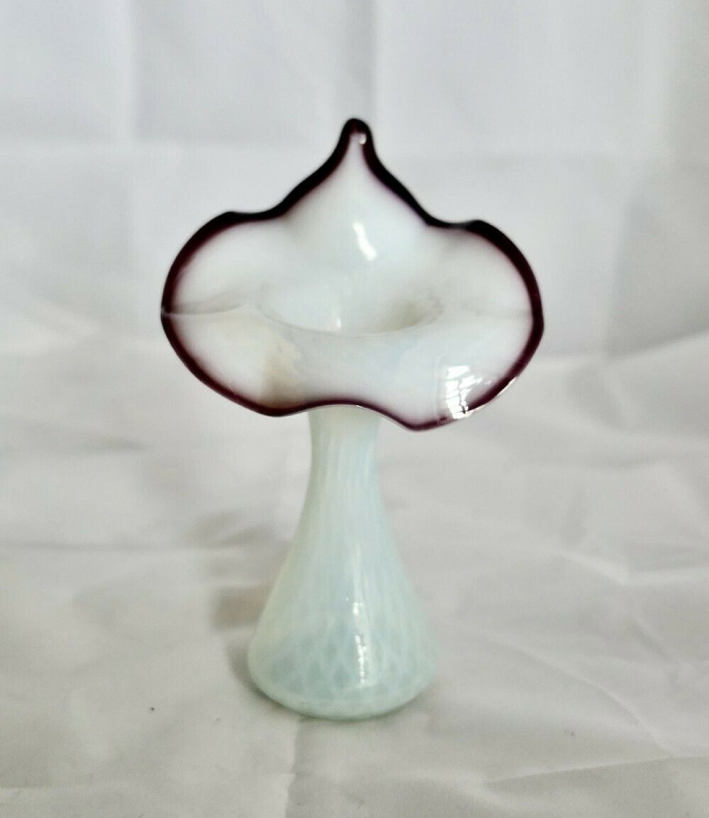 Hand Blown Victorian Semi Opalescent Jack In The Pulpit Vase