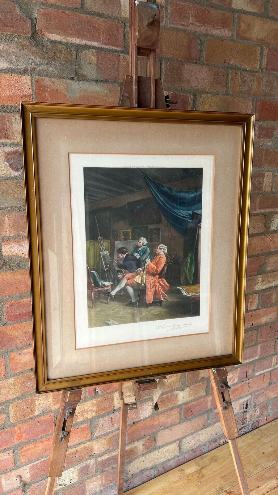 1922 Antoine Gaymard After Meissonier Antique Lithograph Picture “The Artist's Studio” Framed And Signed With Pencil