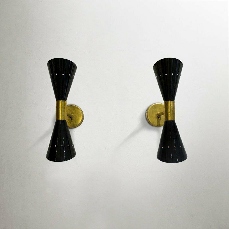 Italian Brass And Aluminum Wall Sconces, 1950s, Set Of 2 photo for sale