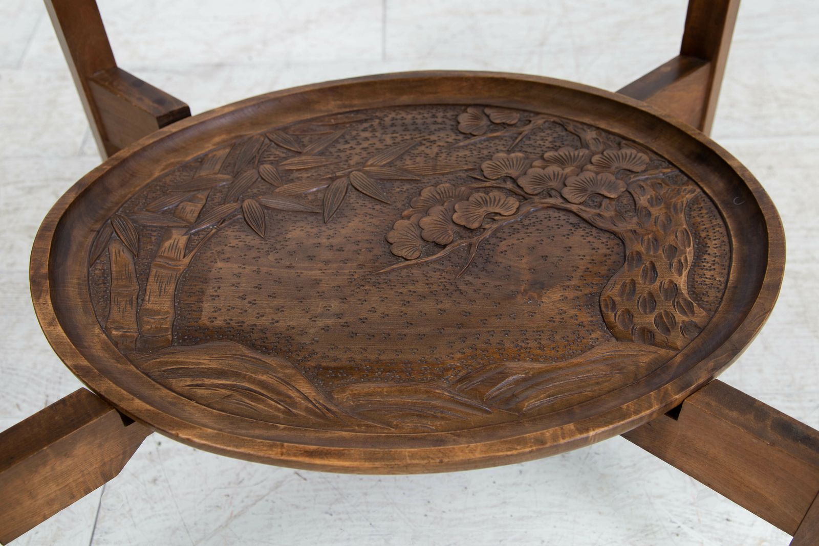 310.0 Delightful Mid Century Japanese Carved Side Table photo