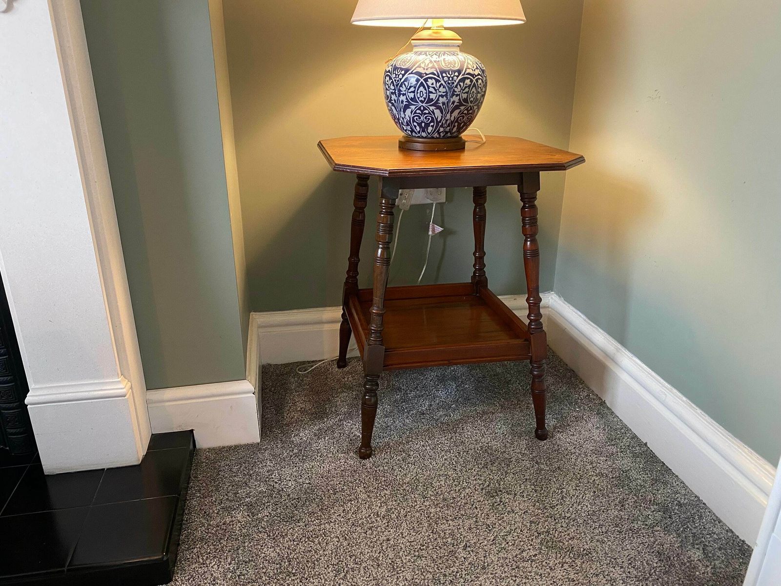 photo for sale Antique Edwardian Two Tier Oak Side Table Lamp Table Vintage Console Table