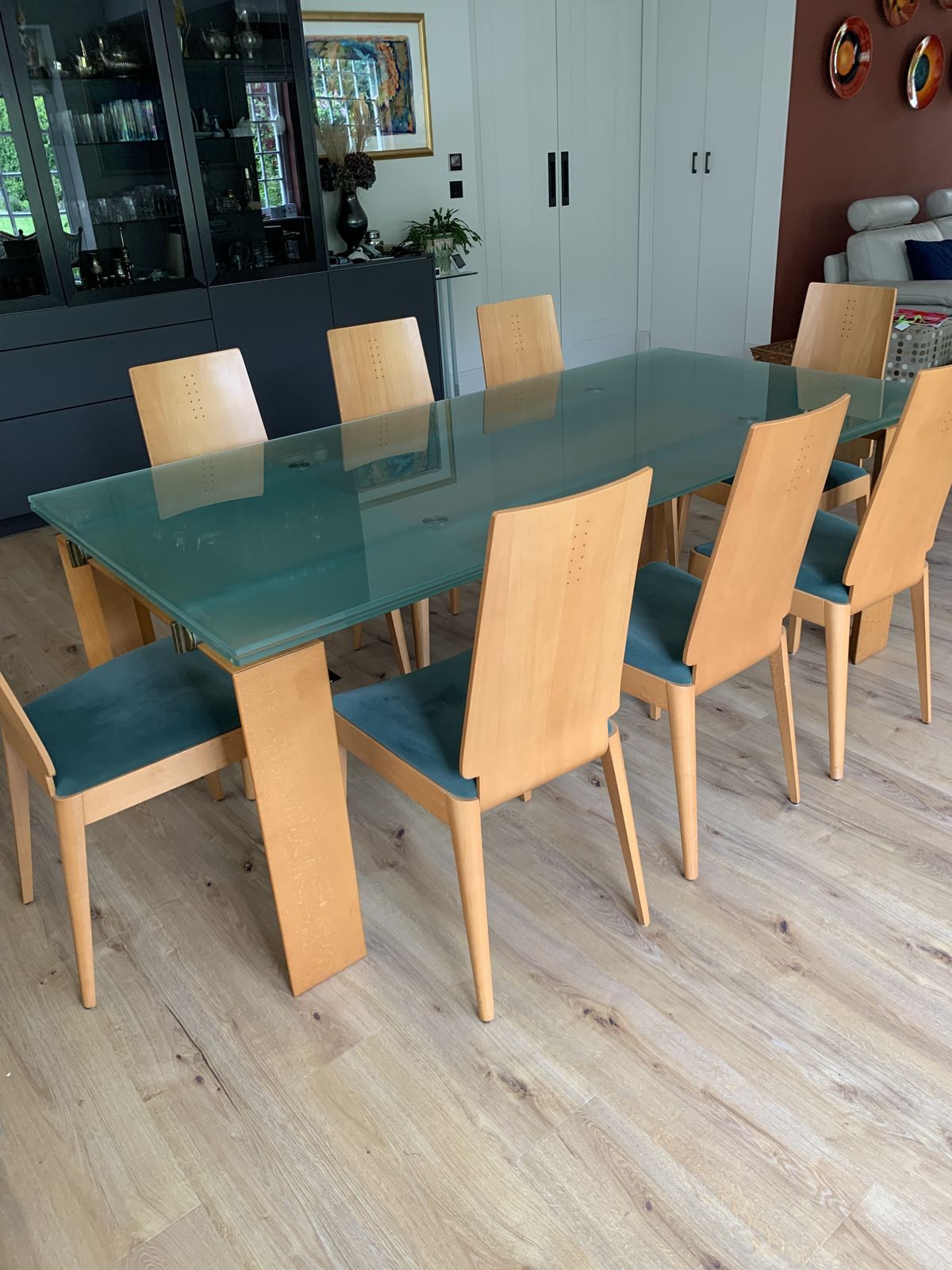 Desalto Glass /Cherry Wood Extending Dining Table With 8 Chairs photo furniture