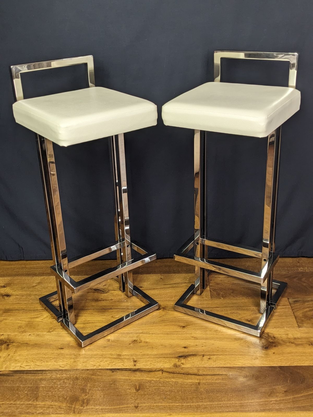 Pair Of Chrome Bar Stools Attributed To Iconic Italian Designer Romeo Rega photo for sale