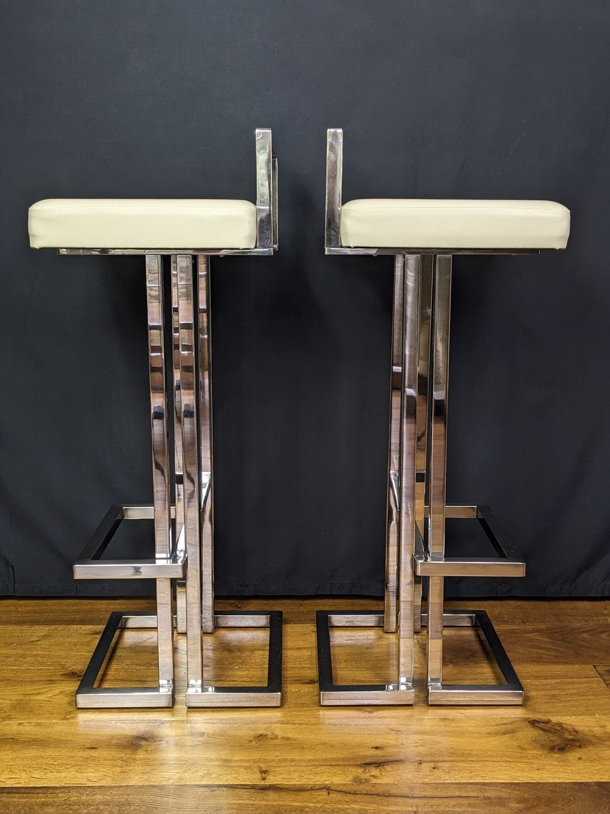 Pair Of Chrome Bar Stools Attributed To Iconic Italian Designer Romeo Rega photo vinterior