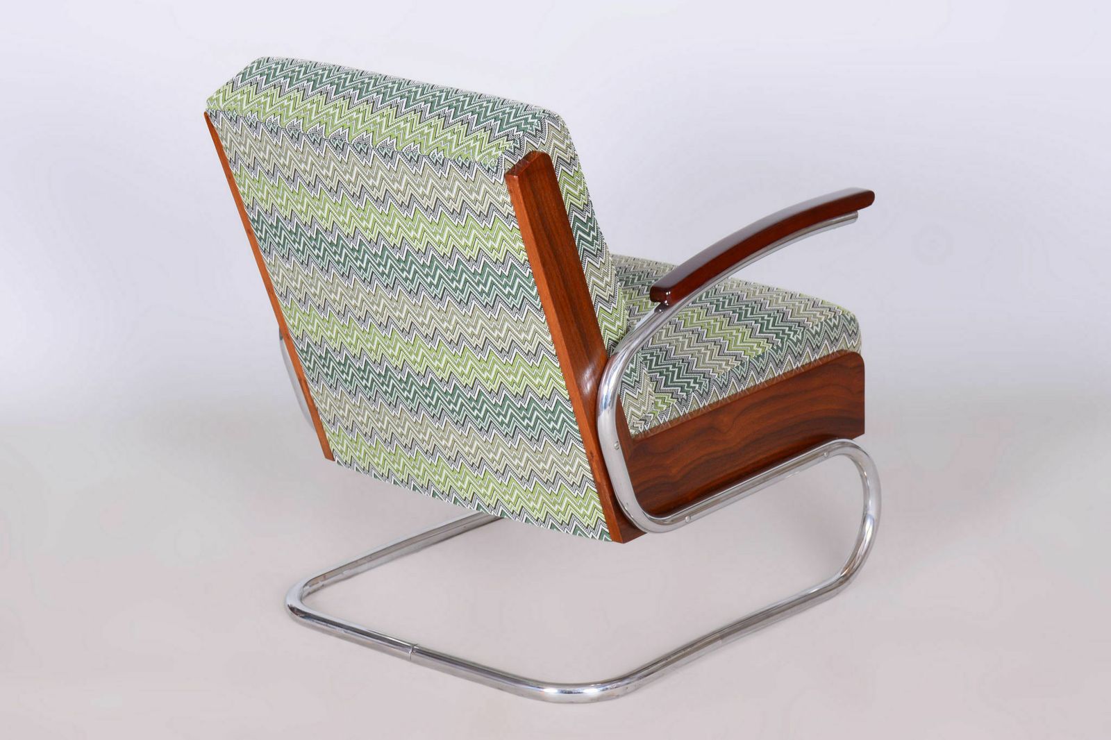 Restored Art Deco Armchair, Beech, Spruce, Walnut, Chrome, Czech, 1930s photo vintage