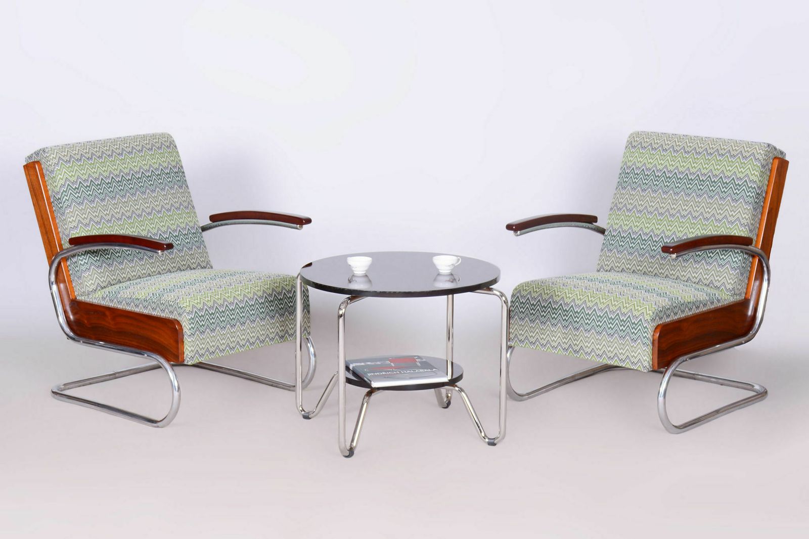 photo buy Restored Art Deco Armchair, Beech, Spruce, Walnut, Chrome, Czech, 1930s