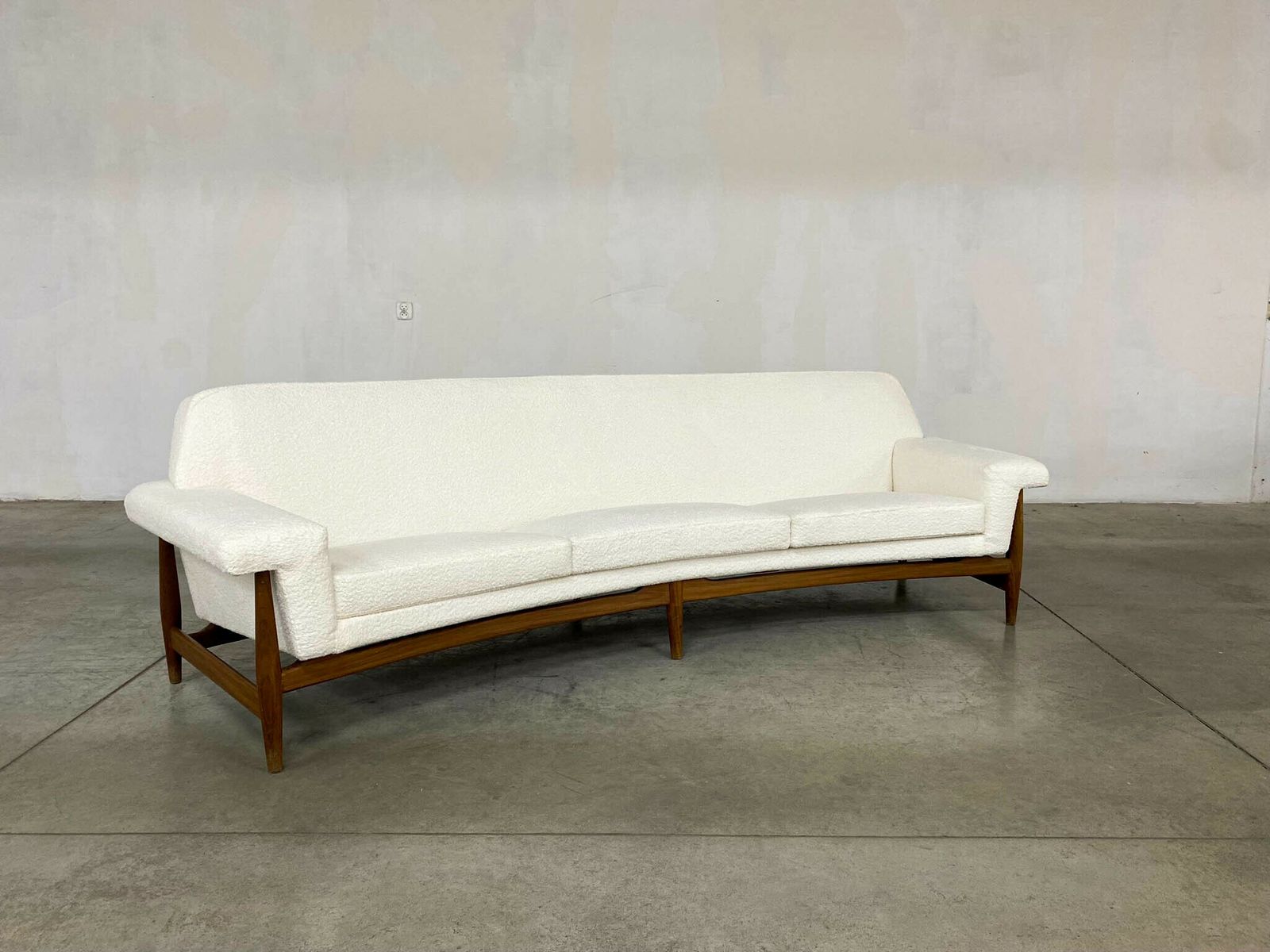 Tv Sofa In Teak White Bouclette By Johannes Andersen For Trensum, 1958