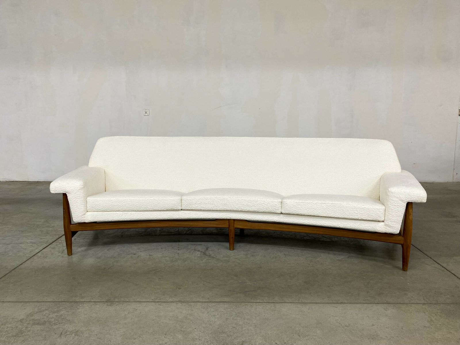 photo for sale Tv Sofa In Teak White Bouclette By Johannes Andersen For Trensum, 1958