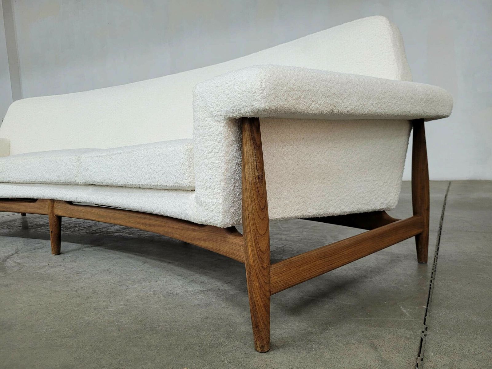 Furniture Tv Sofa In Teak White Bouclette By Johannes Andersen For Trensum, 1958 photo