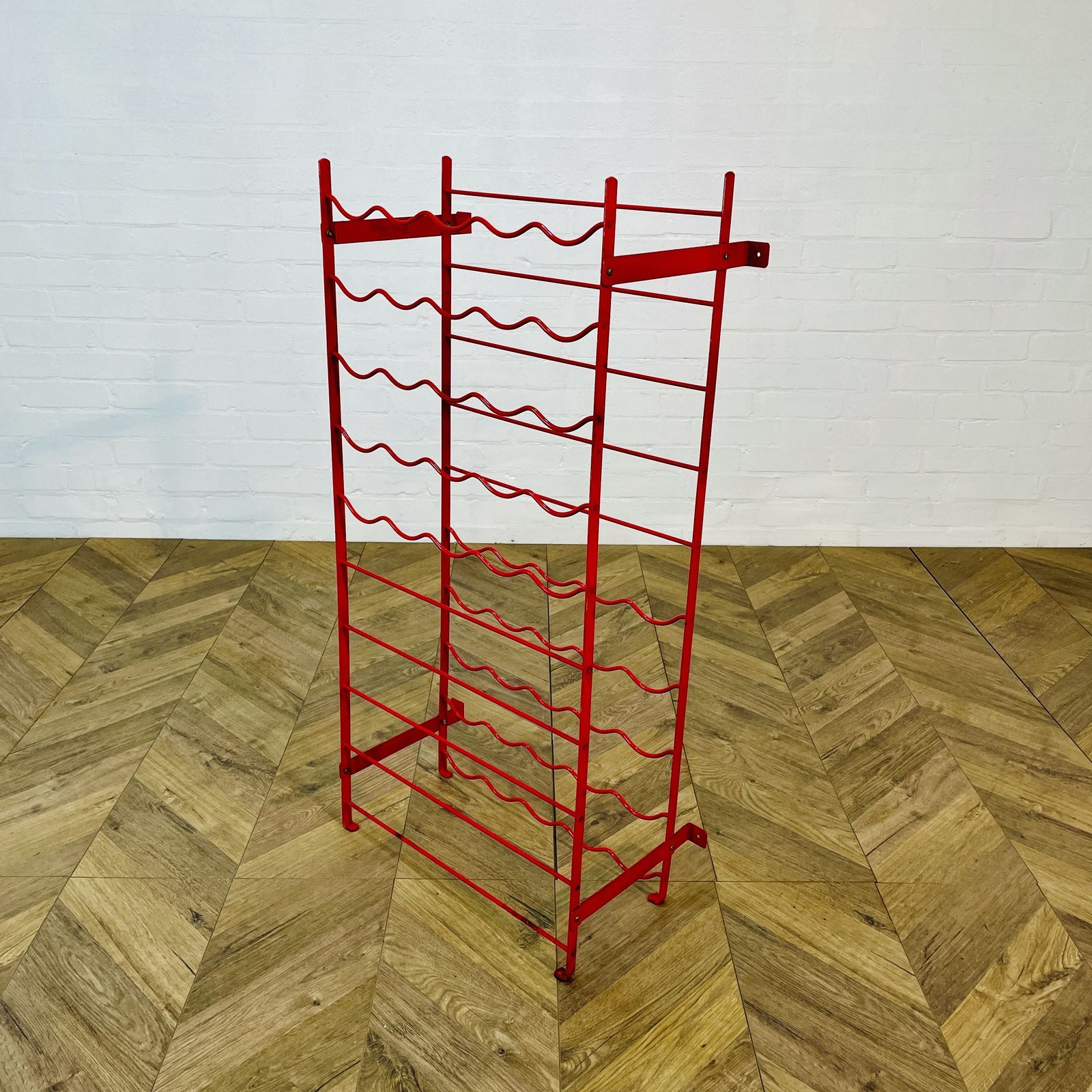 Vintage Red Metal, 50 Bottle Wine Rack By Herby, 1980s photo vintage