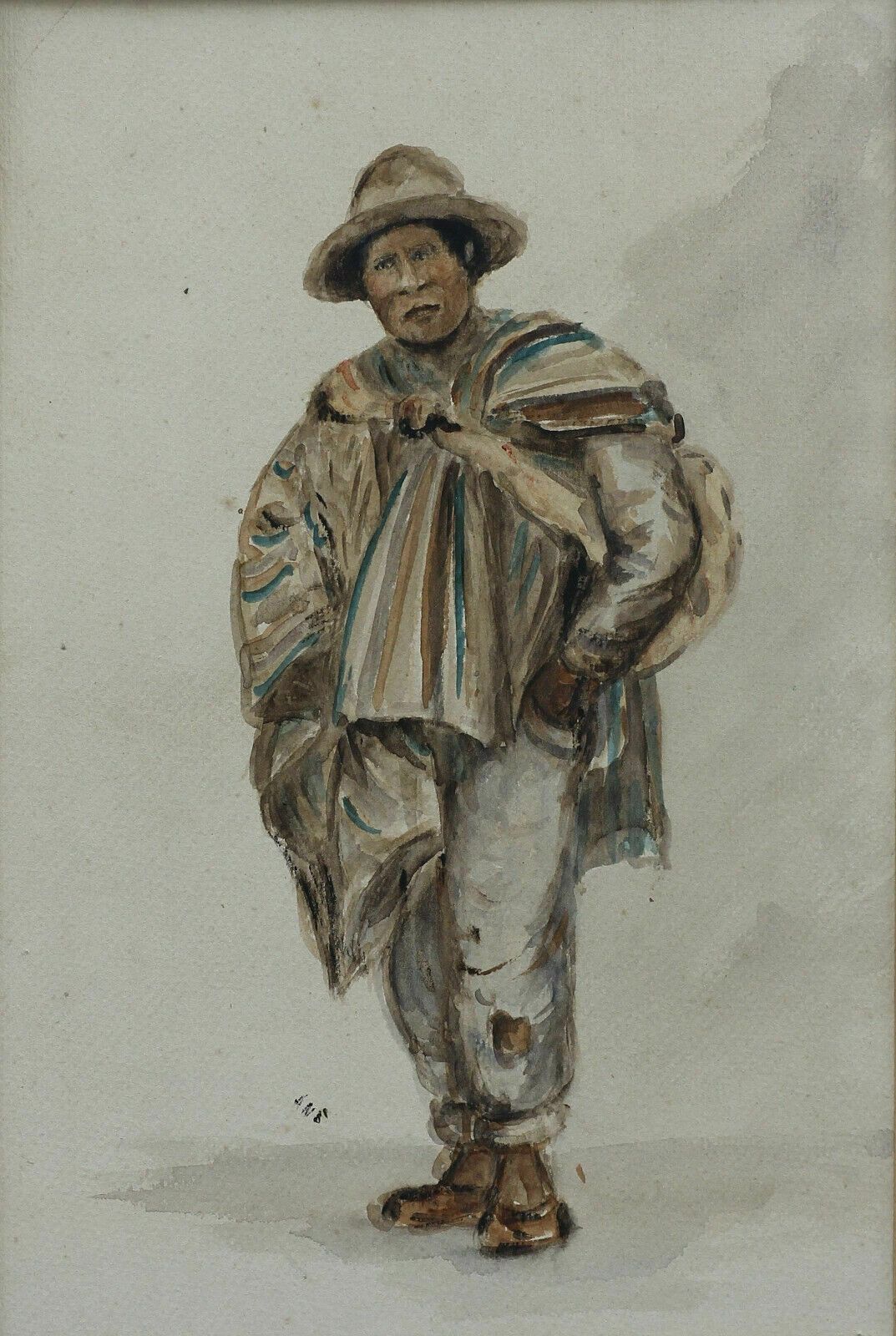 Watercolour Of Man In Traditional South American Clothing & Hat photo furniture