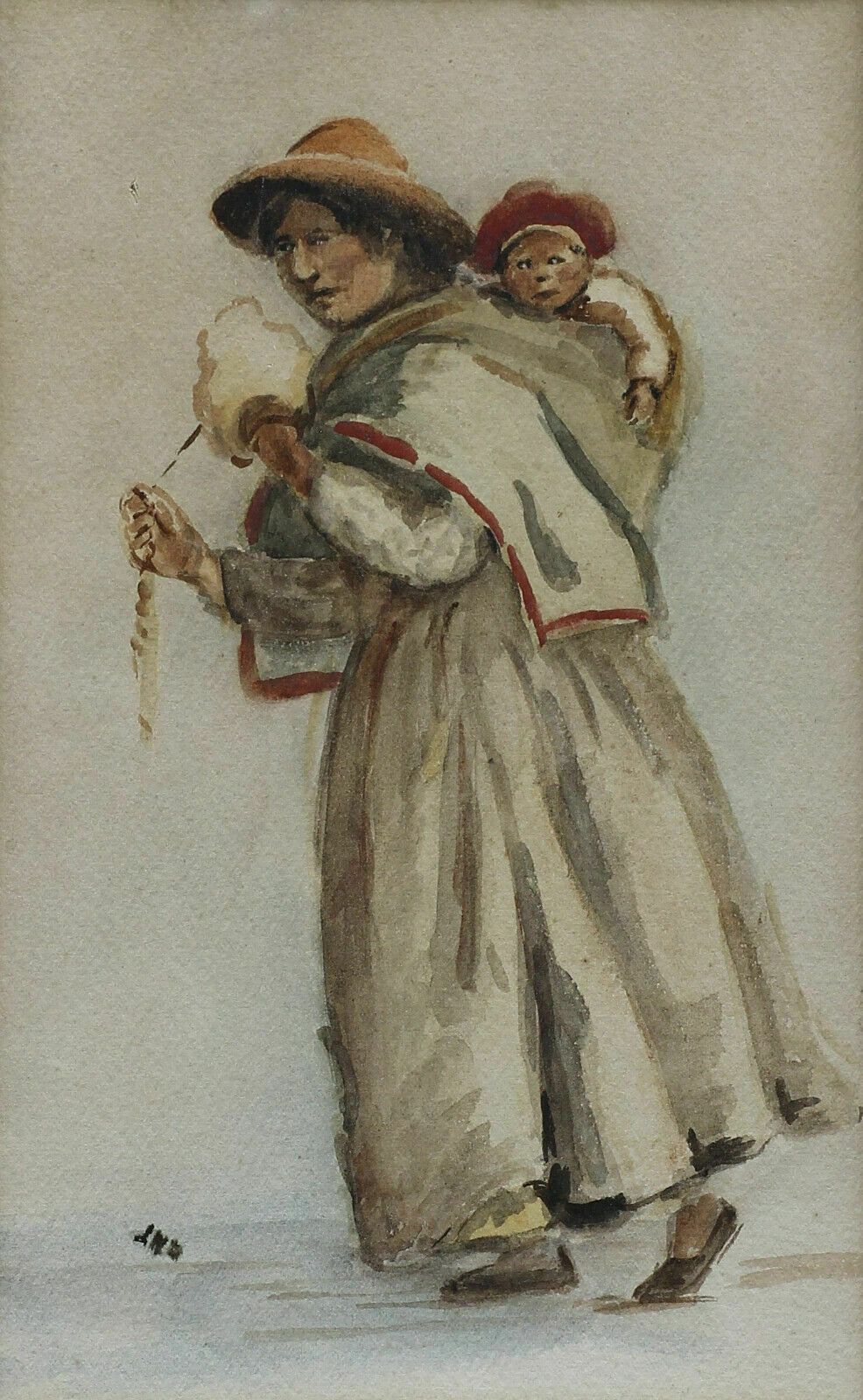 Watercolour Of Woman Carrying Baby In Traditional South American Clothing & Hat photo furniture