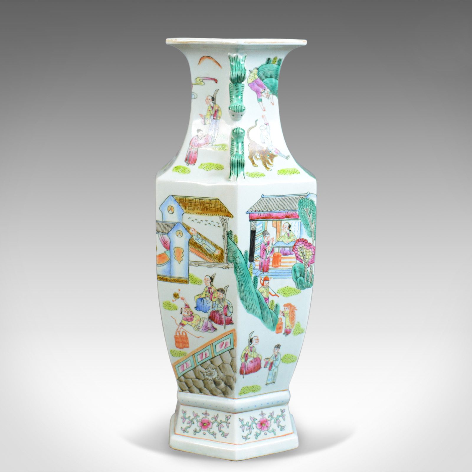 Mid 20th Century, Hexagonal, Baluster Vase, Chinese Ceramic Urn photo furniture