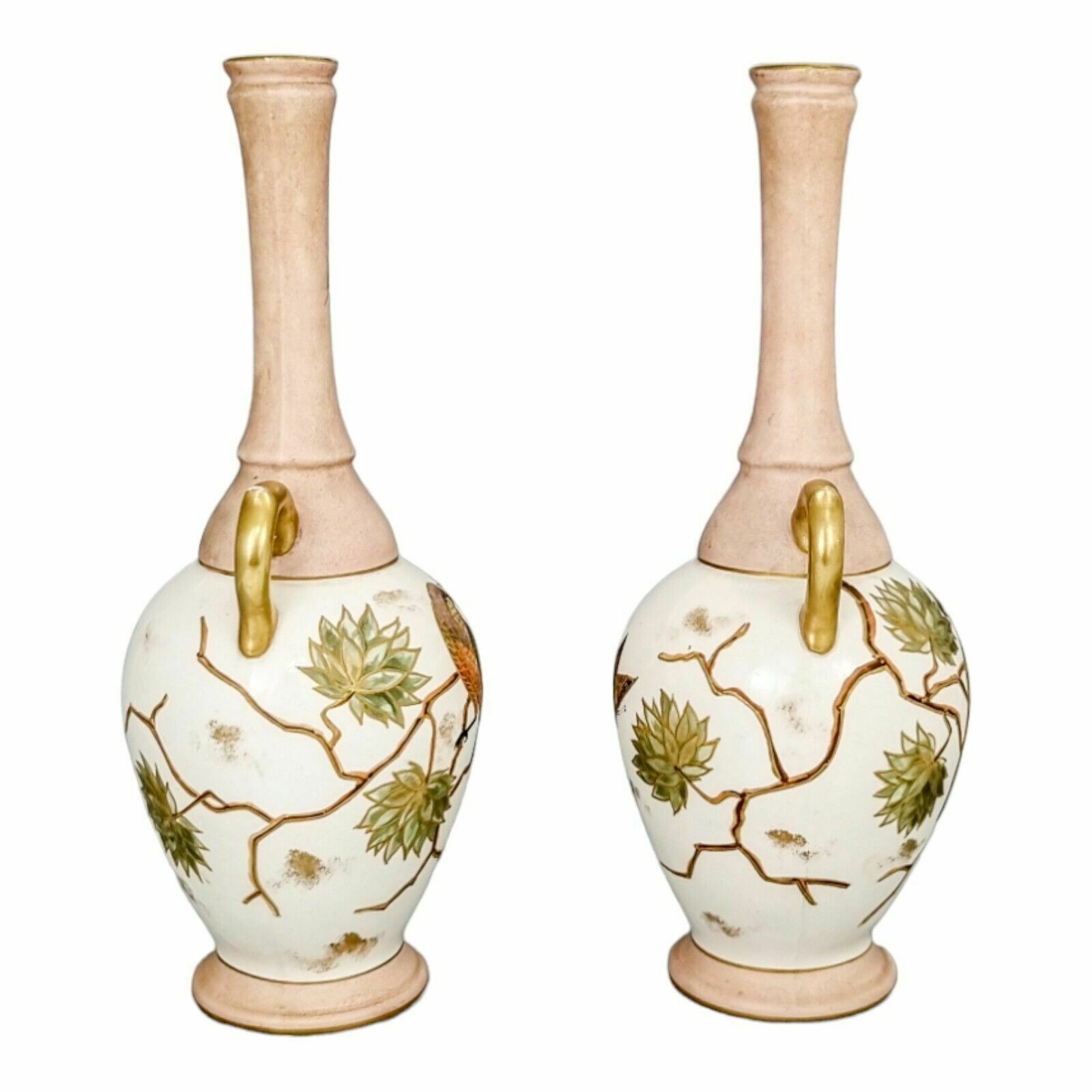 Antique 1880's German Franz Anton Mehlem, Royal Bonn Blush Aesthetic Vase Pair photo buy