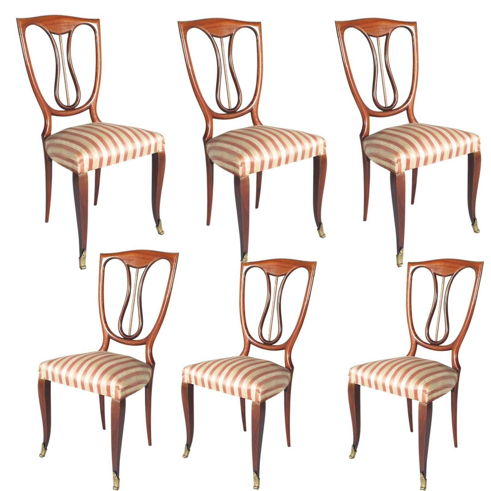 Six 1940s Chairs In Mahogany Melchiorre Bega Attributed, By Galleria Mobili D'arte