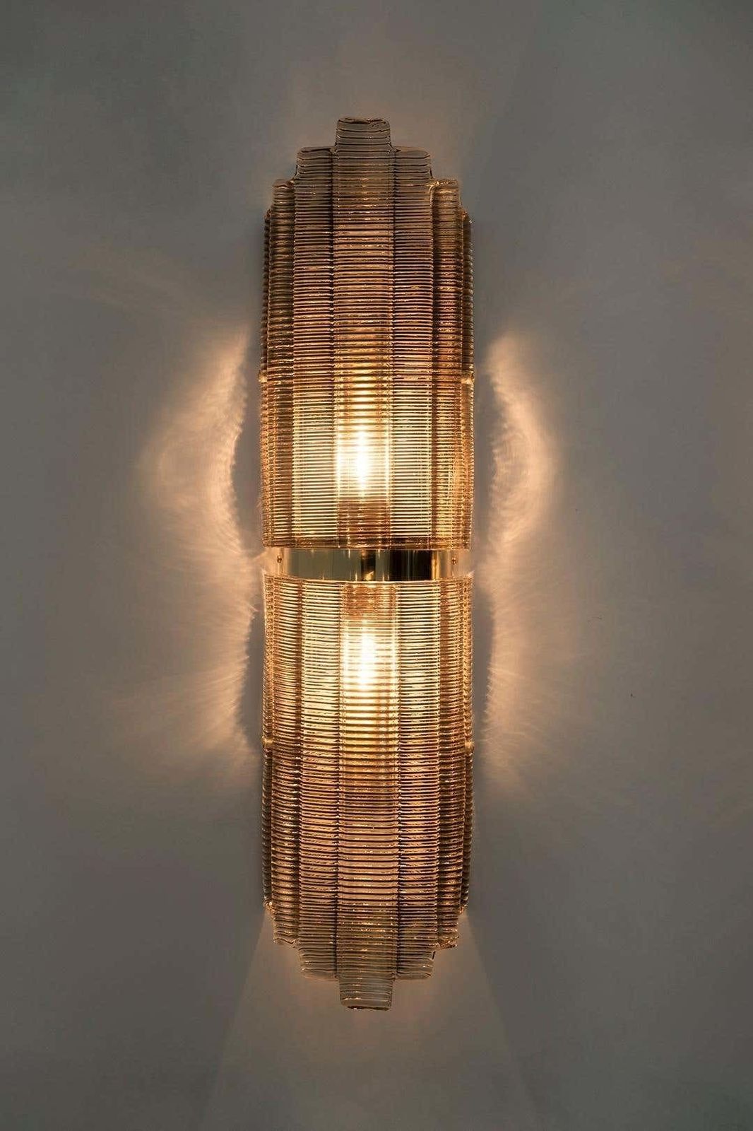 Pair Of Modern Italian Brass And Murano Glass Textured Wall Sconce photo 4297.0