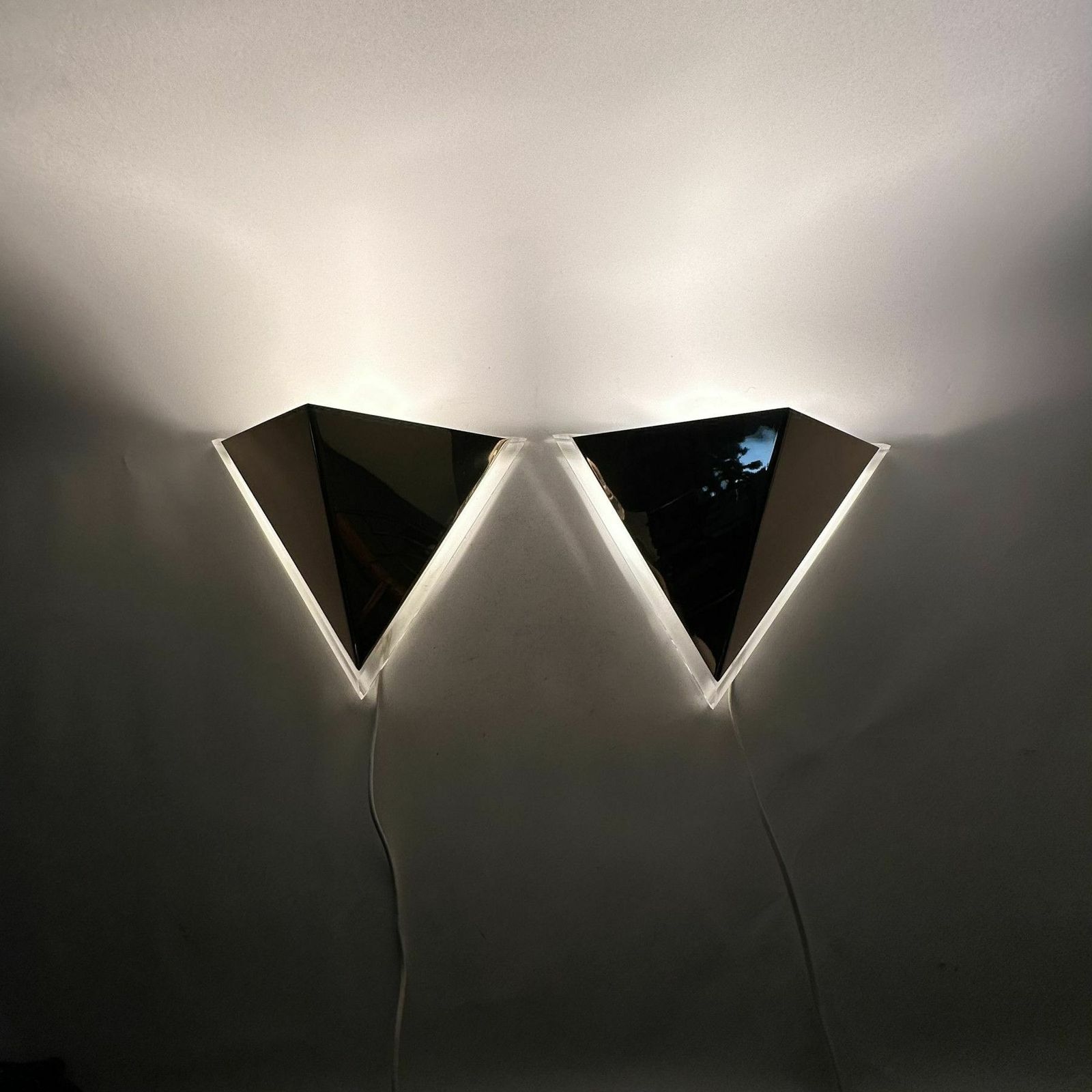 Set Of 2 Lucite Wall Lamps Gold , 1970’s photo for sale