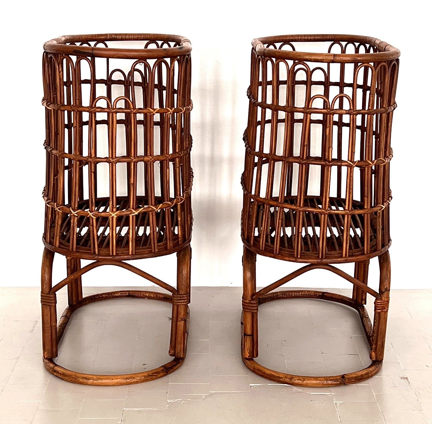 Pair Of French Mid Century Xxl Bamboo Baskets, 1970s photo 1100.0
