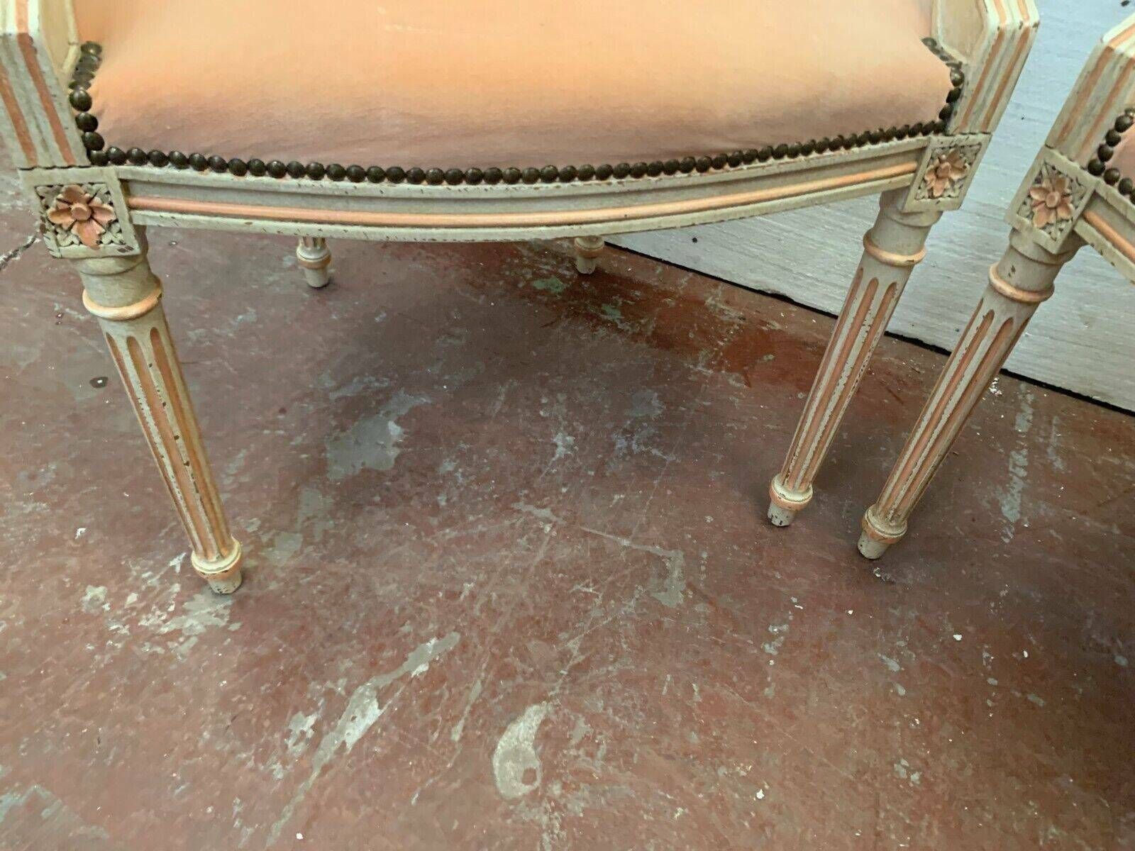 Pair Of Louis XVI Style Armchairs In 20th Century Patinated Beech photo furniture