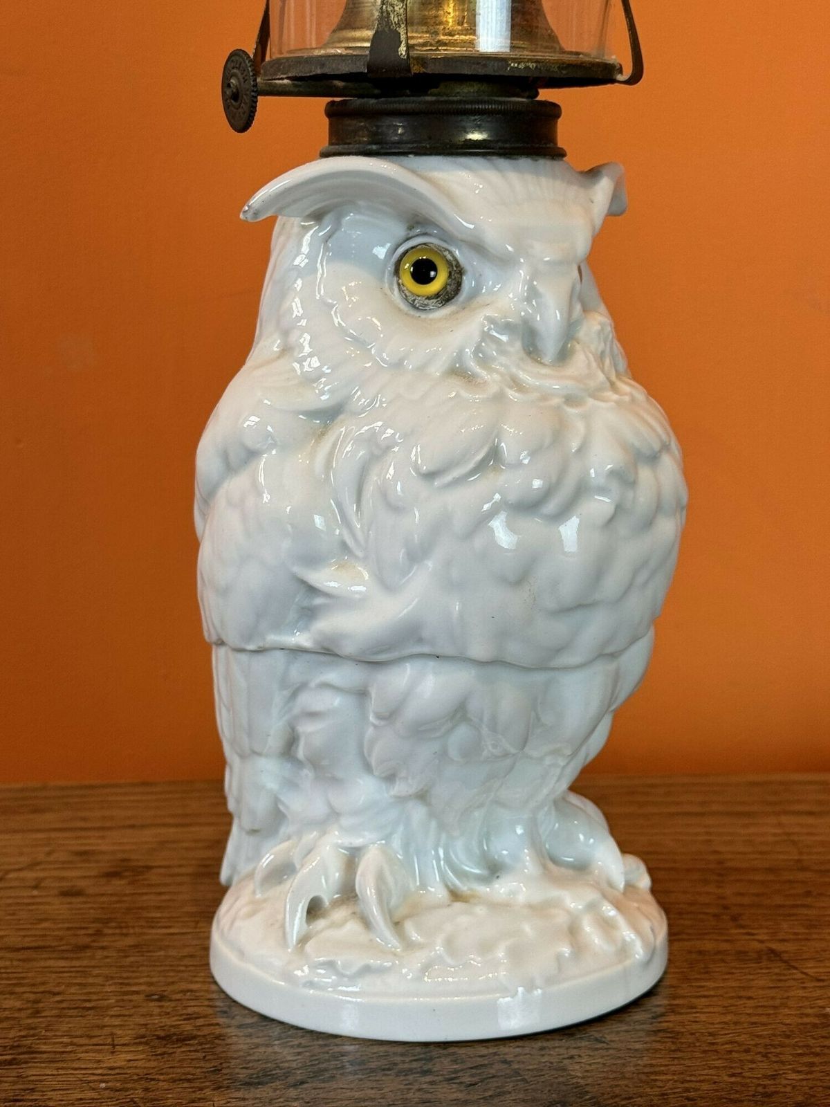 Victorian White Porcelain Owl Oil Lamp photo furniture