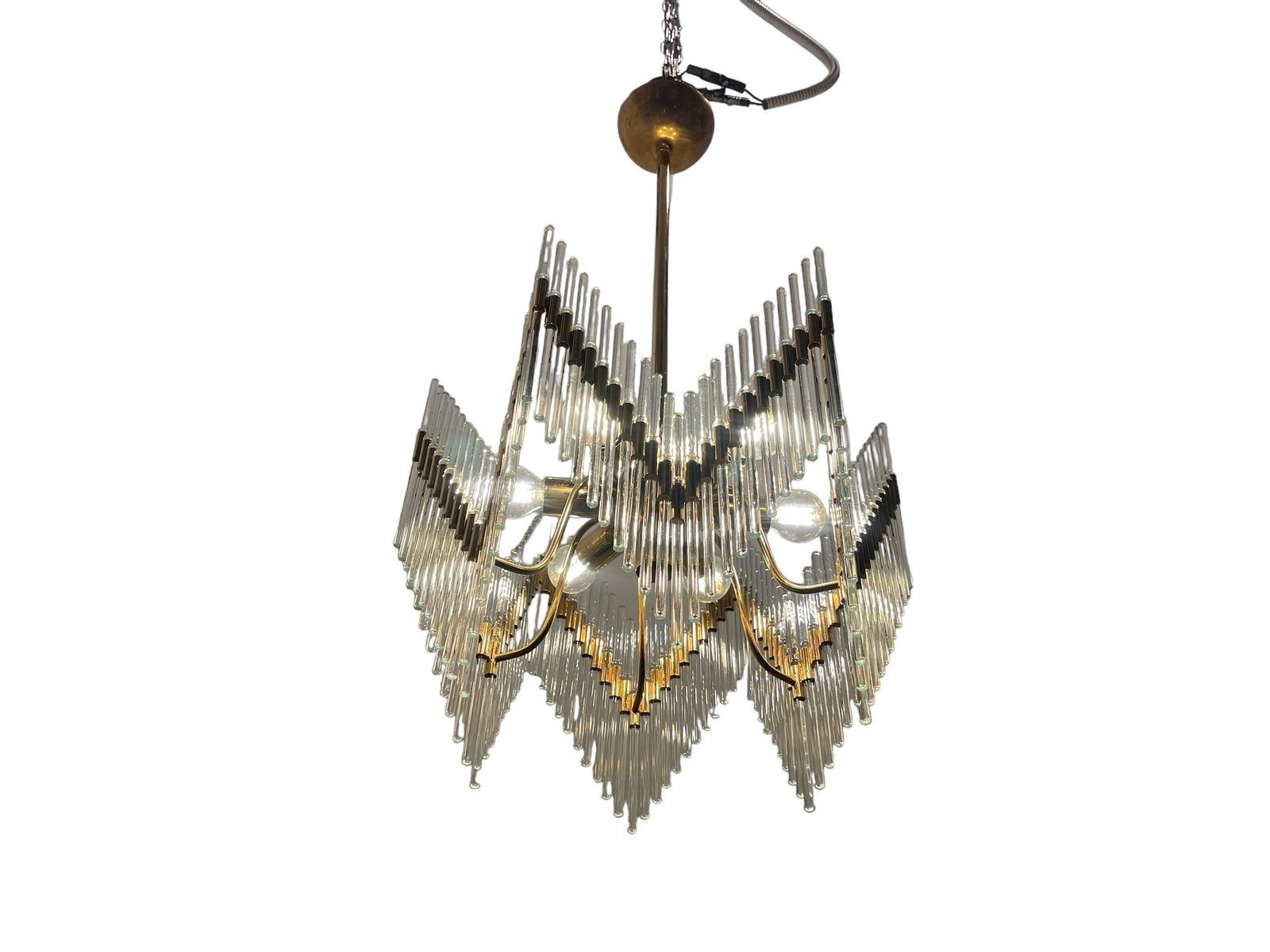 Brass Murano Glass Rod Chandelier 1970’s photo furniture