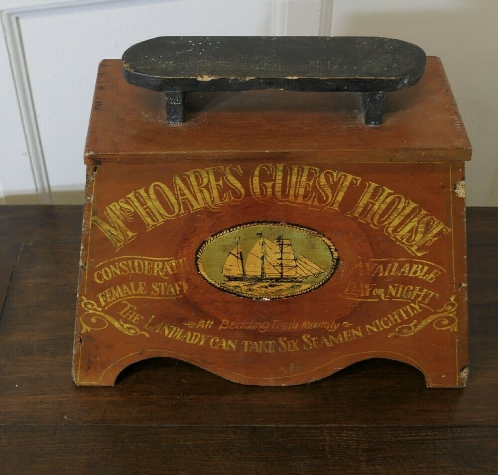 Folk Art Boot And Shoe Cleaning Box With Foot Shaped Shoe Rest photo furniture