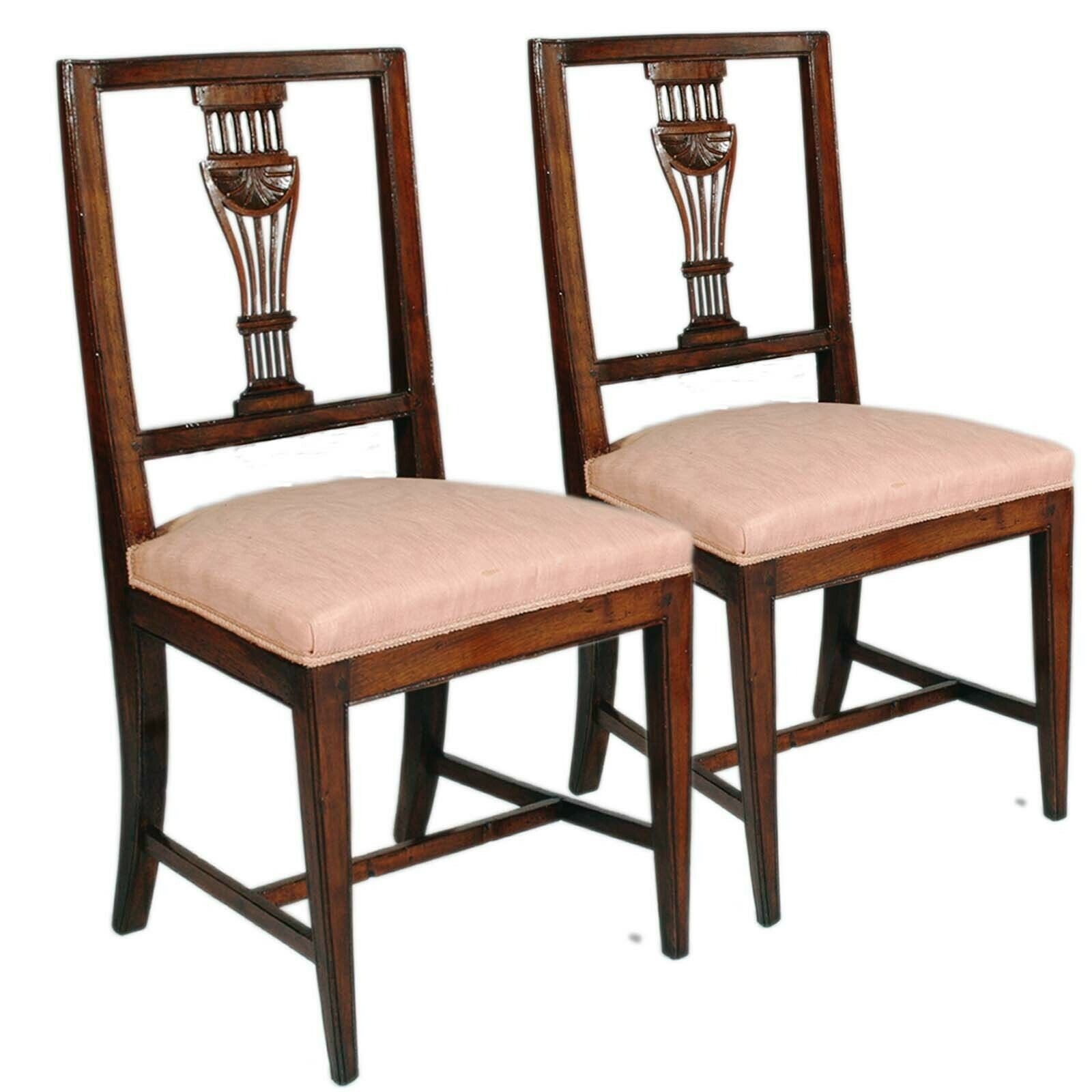 Set Of 6 Asolane Biedermeier Chairs In Walnut, Lyre Shaped Back, Hand Carved photo vinterior