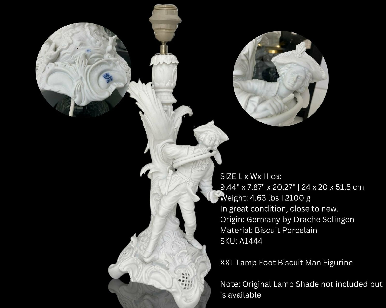 Biscuit Porcelain Figurine Lamp | Xxl | Made In Germany | Signed | 1pcs photo furniture