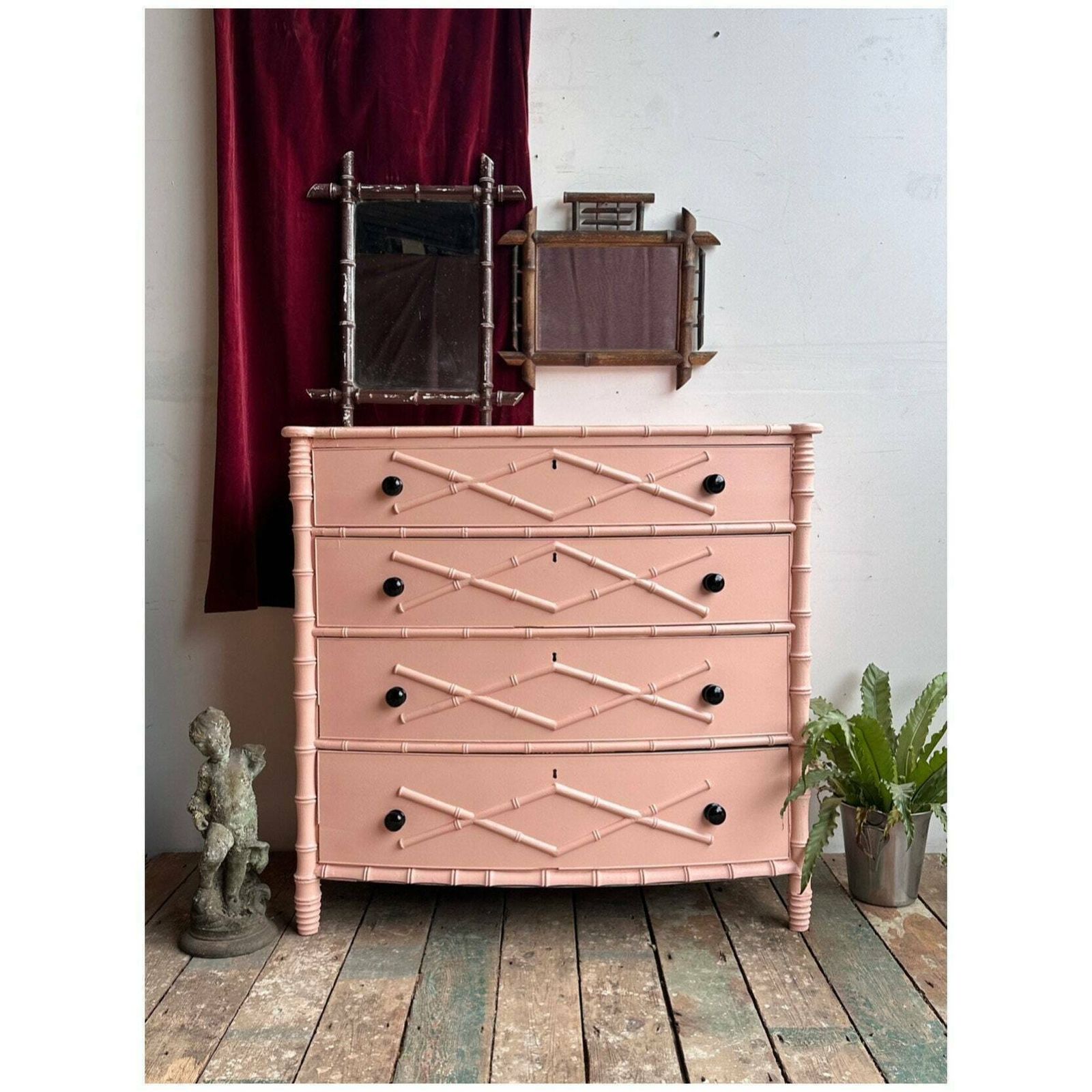 Beautiful Faux Bamboo Hand Painted Regency Style Chest Of Drawers Using Reclaimed Antique Pieces Dated C.1800   1950s