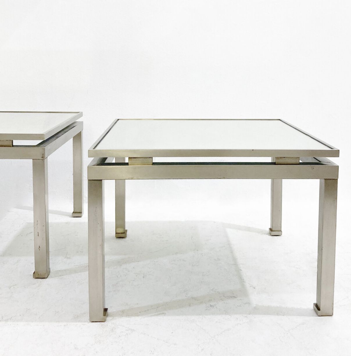 Mid Century Modern Pair Of Side Tables, Metal And Glass, Italy, 1970s photo furniture